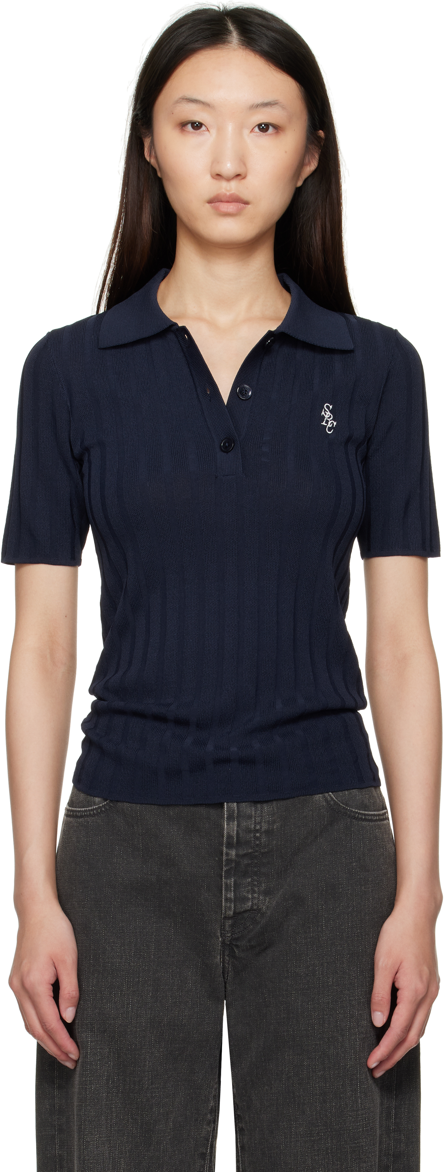 アディダス SPORTY & RICH ポロTシャツ ネイビー adidas ネイビー