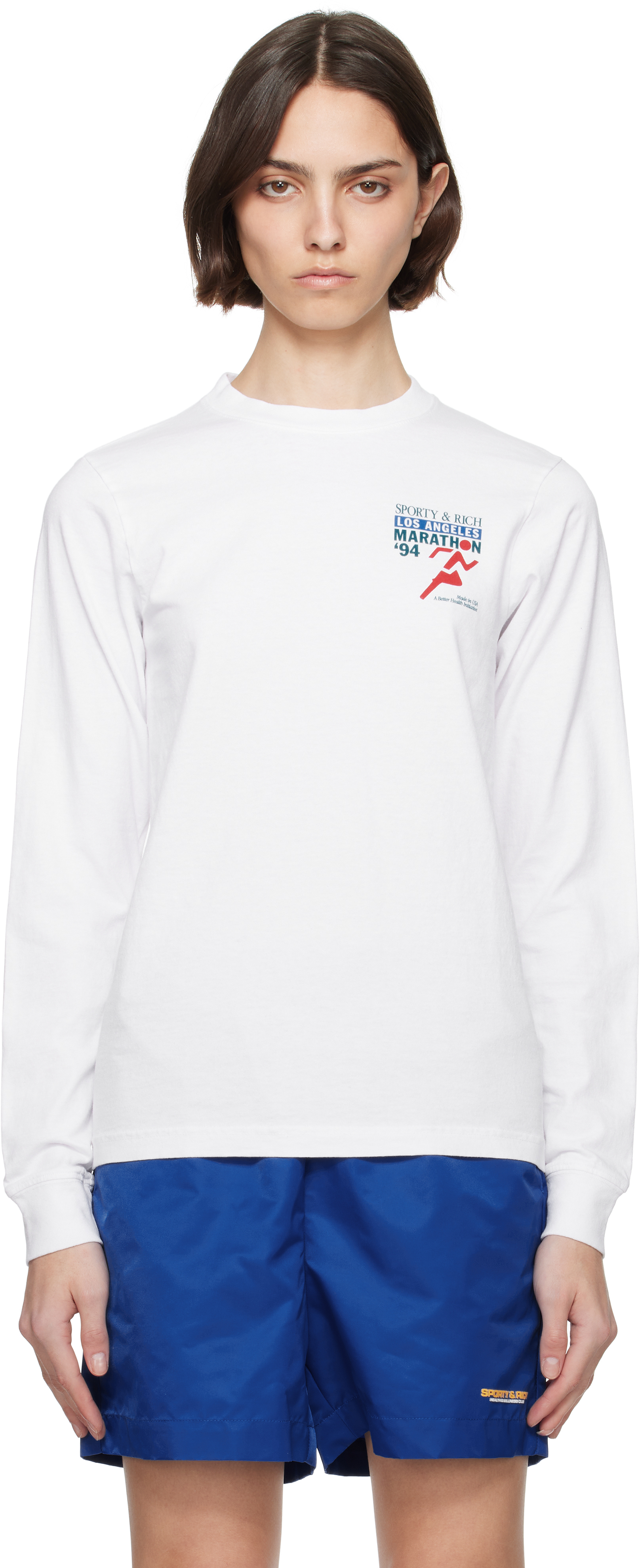 White 'LA Marathon' Longsleeve T-shirt by Sporty & Rich on Sale