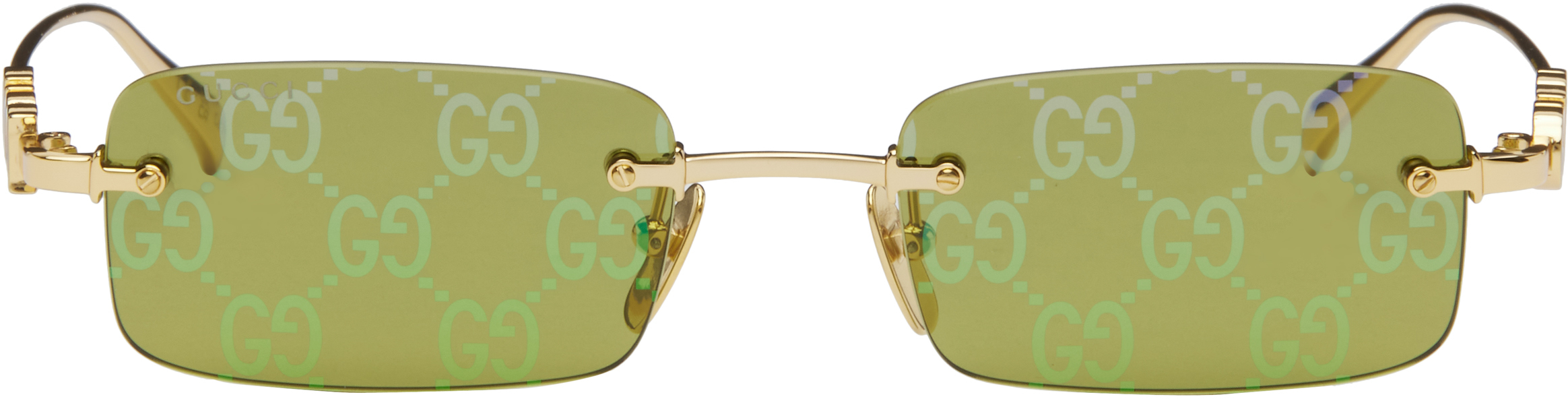 Gold 'Gucci' Block Rectangular Monogram Sunglasses
