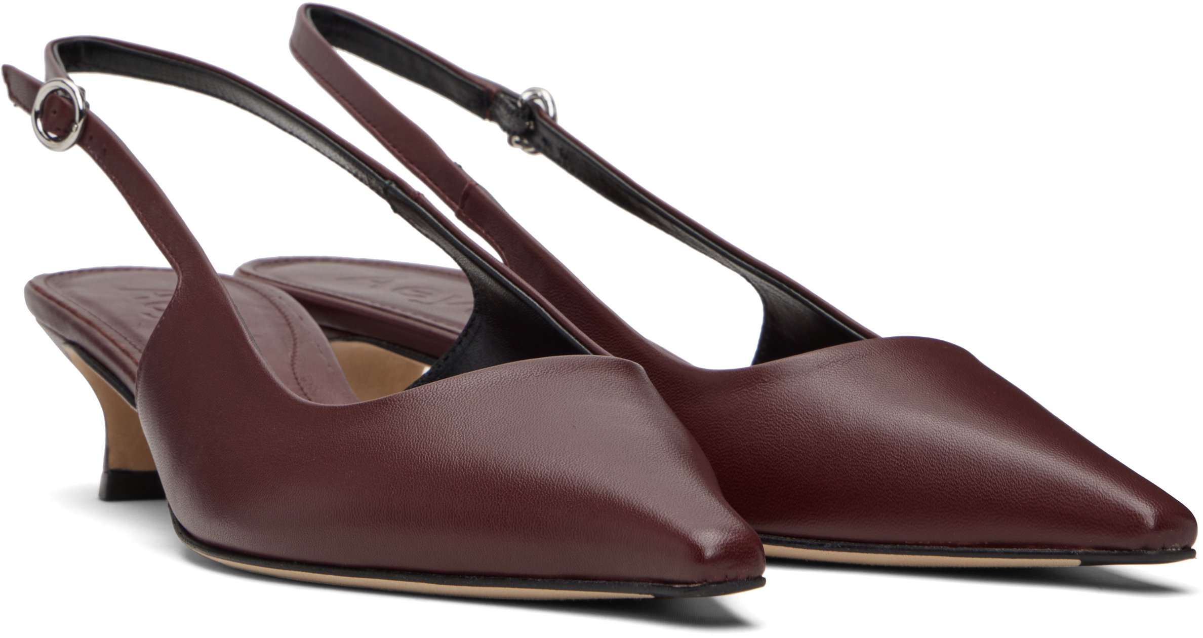 Aeyde Buckle Detail Kitten Heel Pointed Toe Pumps In Red
