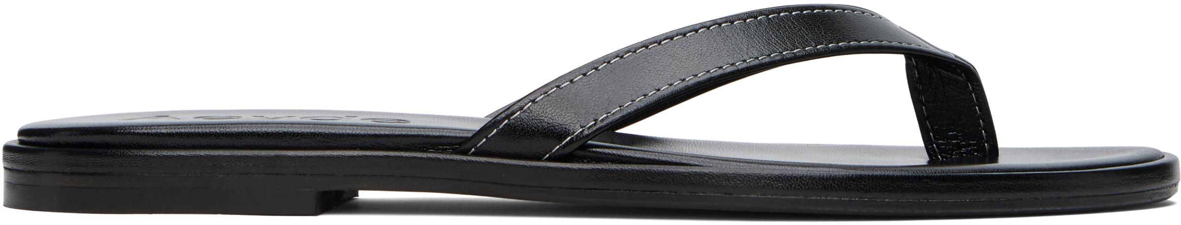 Shop Aeyde Black Melody Leather Toe-post Flip-flops