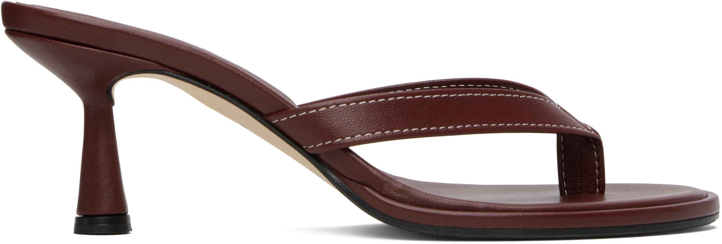 Burgundy Daphne Leather Toe-Post Heeled Sandals