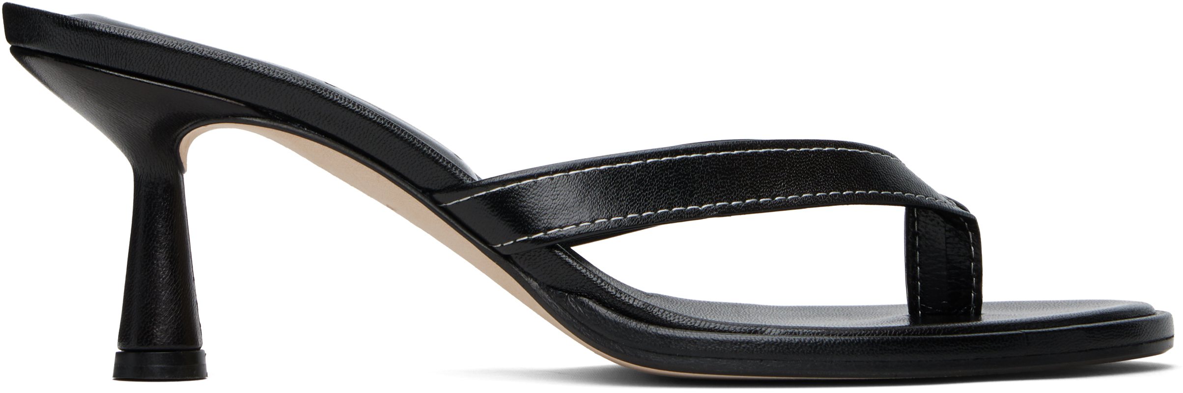 Black Daphne Leather Toe-Post Heeled Sandals