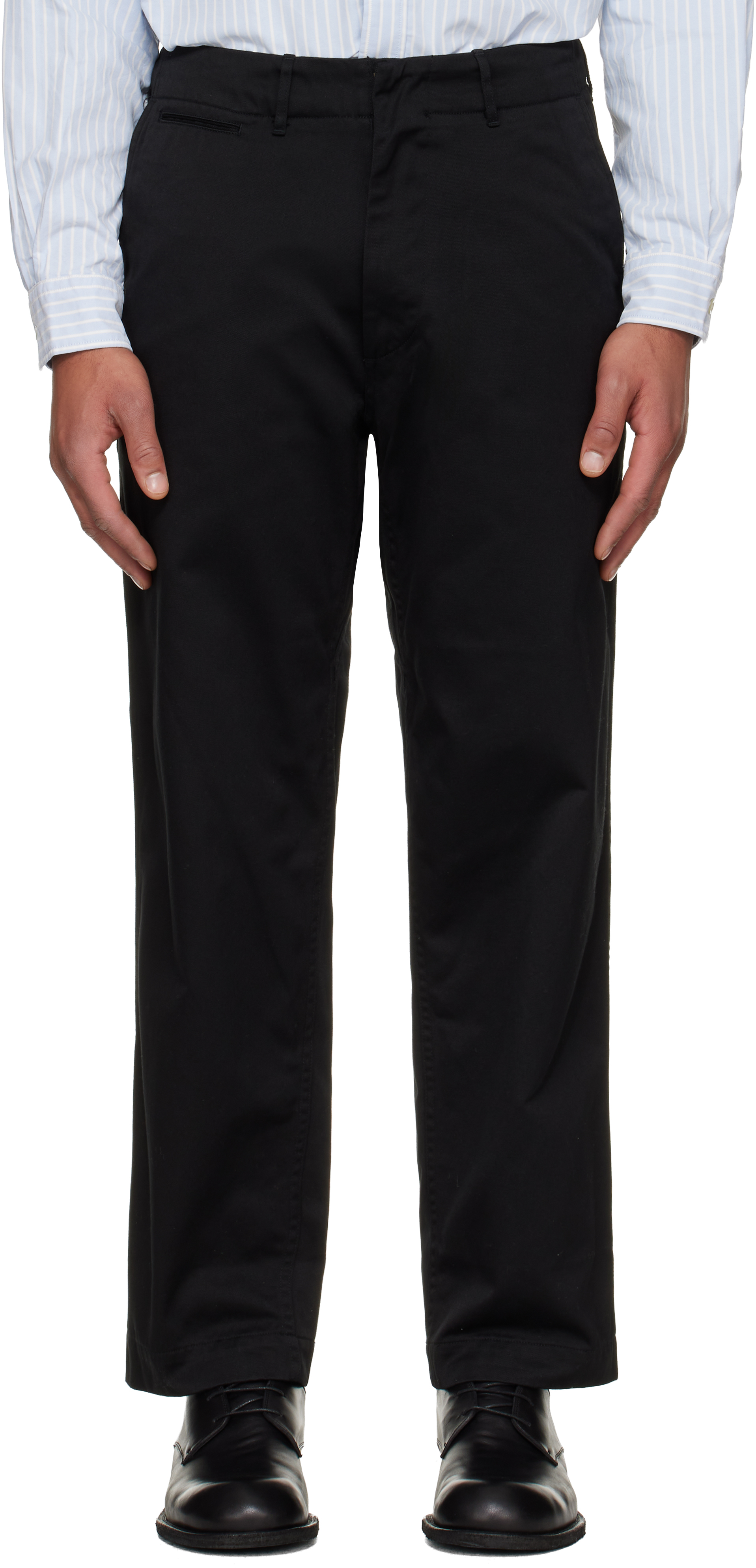 Black Wide Chino Trousers by nanamica on Sale