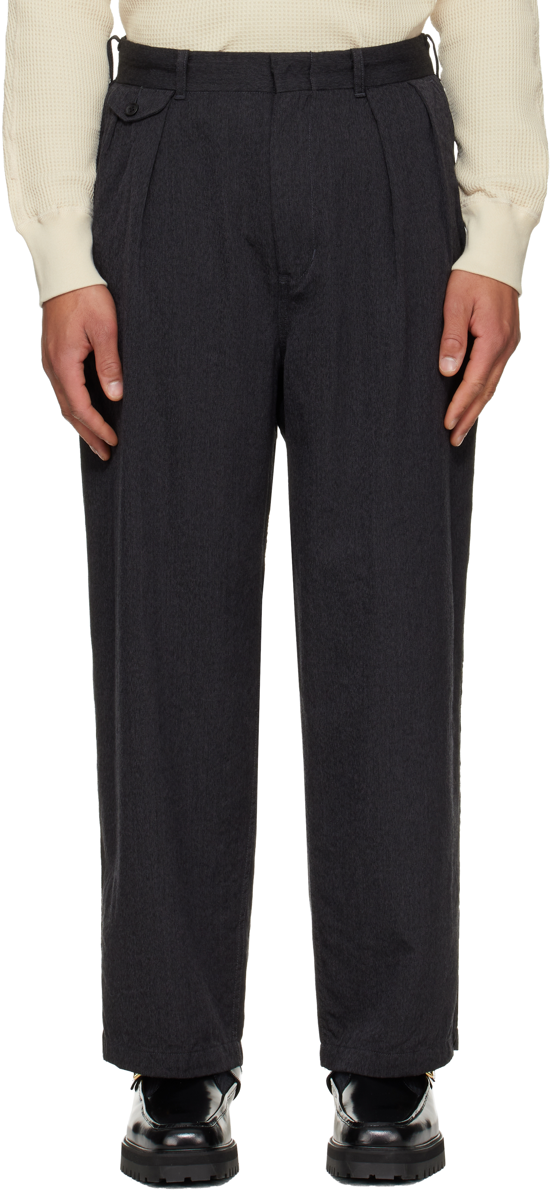 nanamica: Gray Wool Gabardine Pleat Trousers | SSENSE