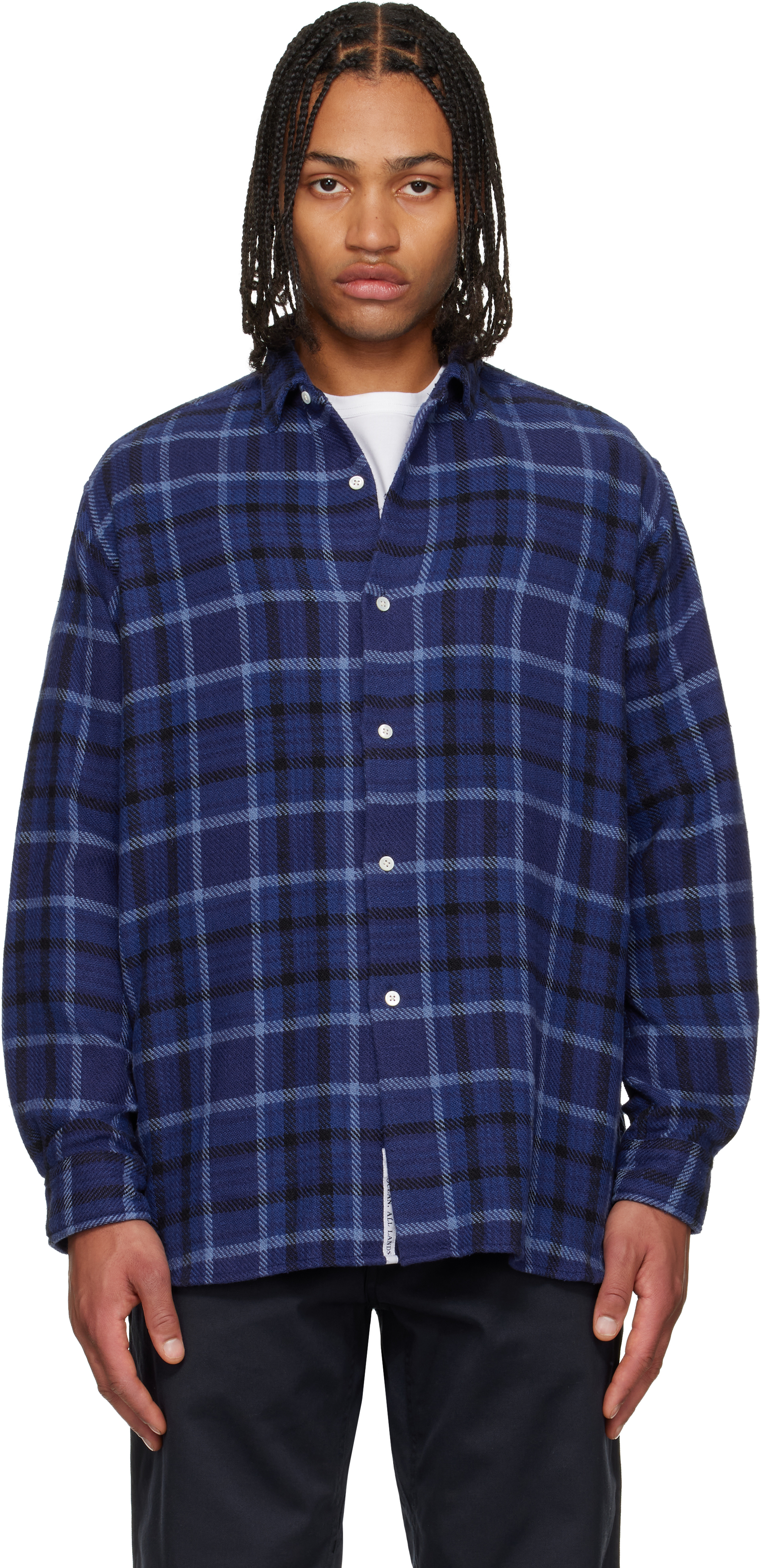 Nanamica Navy Heavy Flannel Shirt In Blue