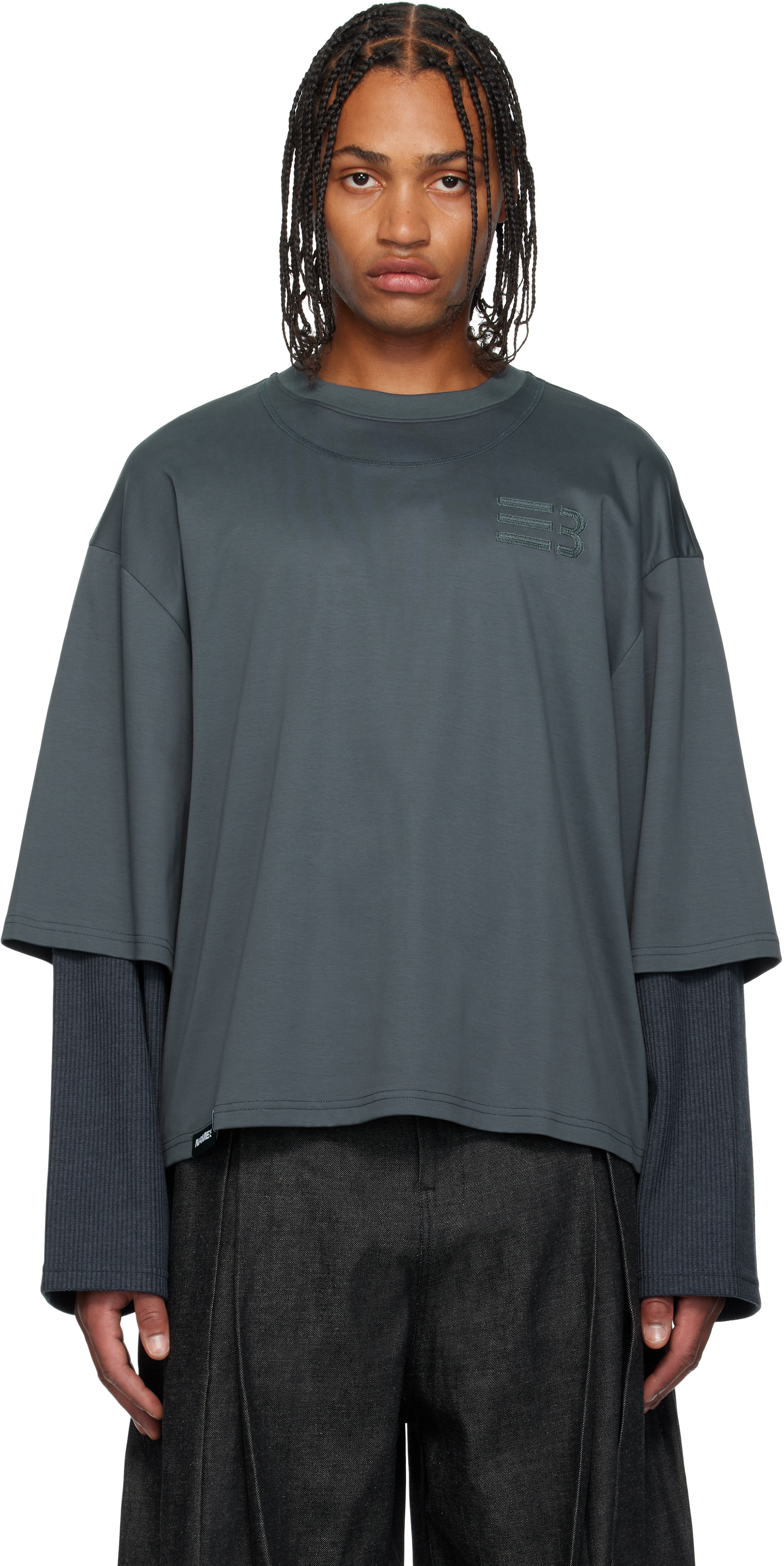 Blue Mayo Oversized Globe Double Sleeve T-shirt by NAMESAKE on Sale