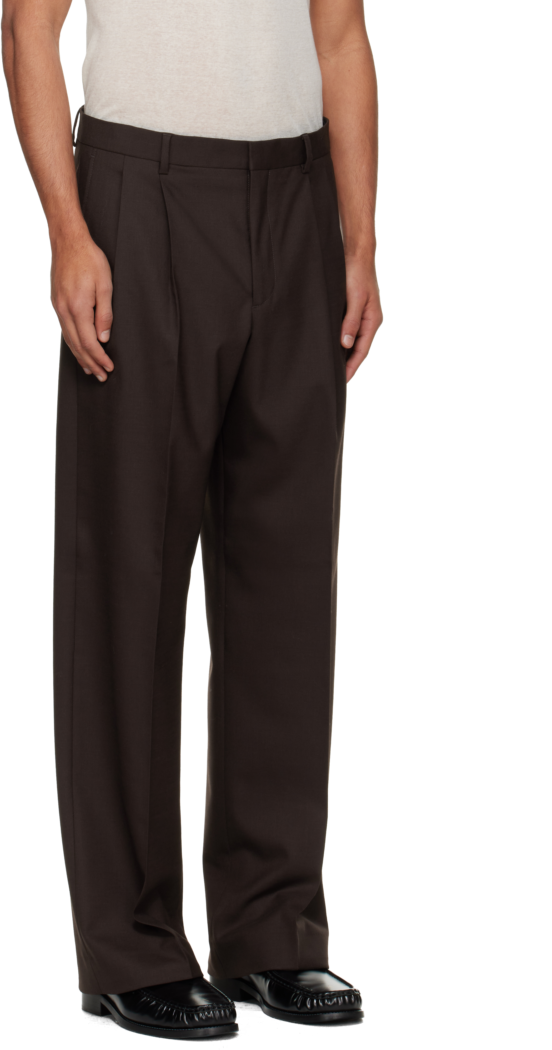 Sunflower Brown Wide Pleated Trousers In Brown