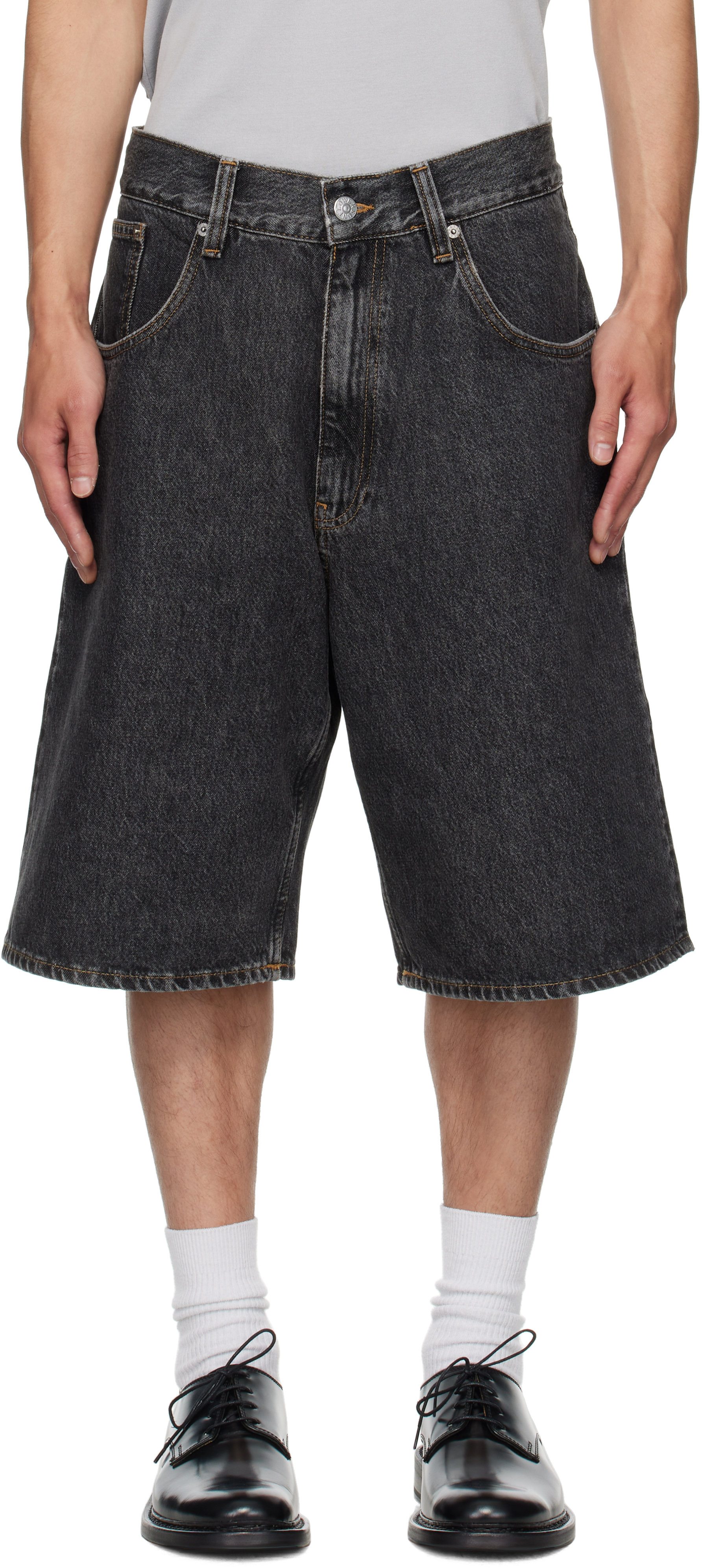 Black Super Wide Denim Shorts