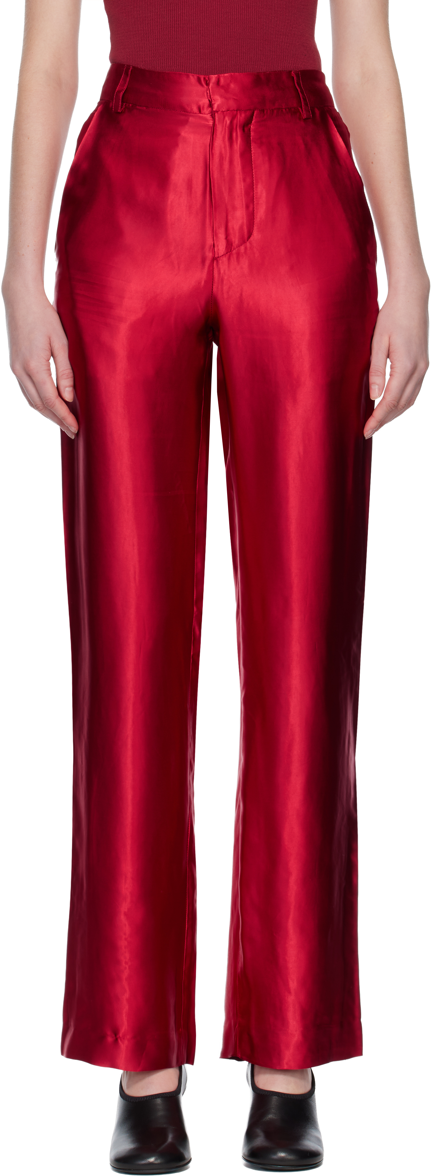 Edward Cuming Red Slink Tailored Trousers In Red