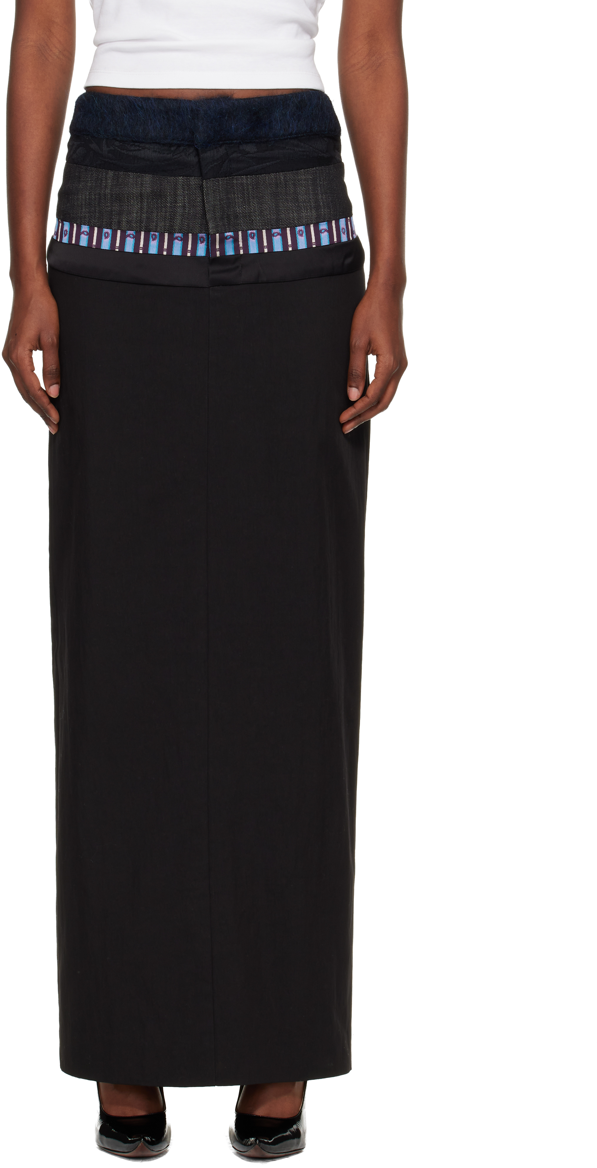 Edward Cuming Black Stacked Tailored Midi Skirt In Multi
