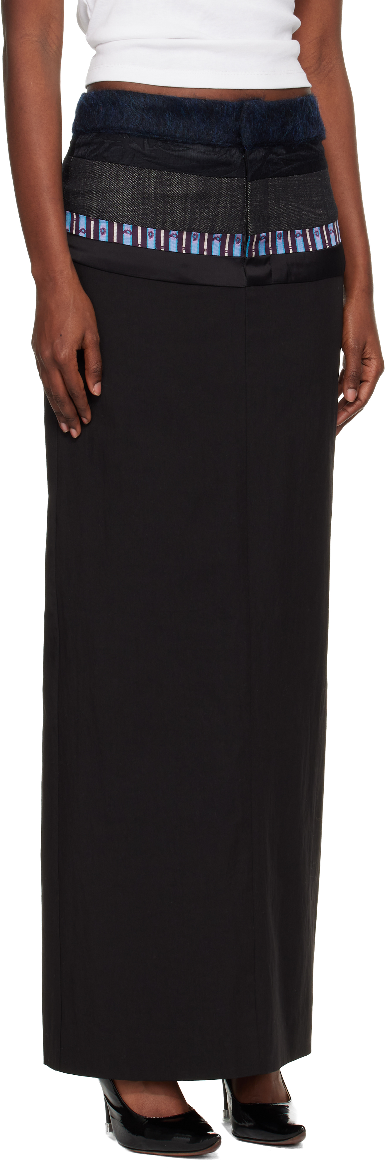 Edward Cuming Black Stacked Tailored Midi Skirt In Multi