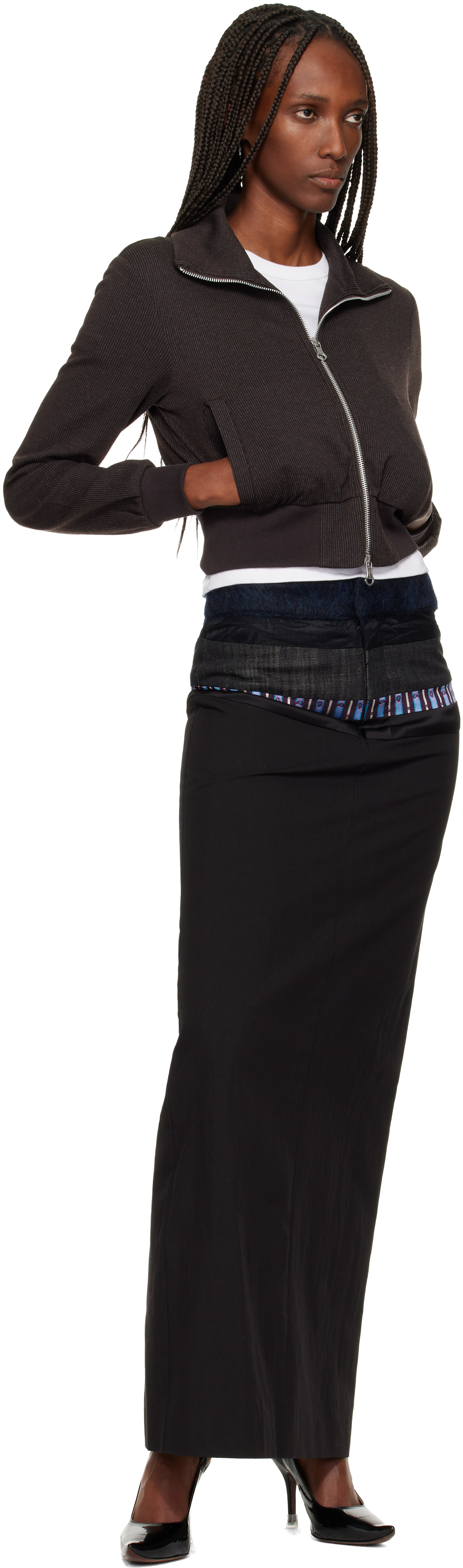 Edward Cuming Black Stacked Tailored Midi Skirt In Multi