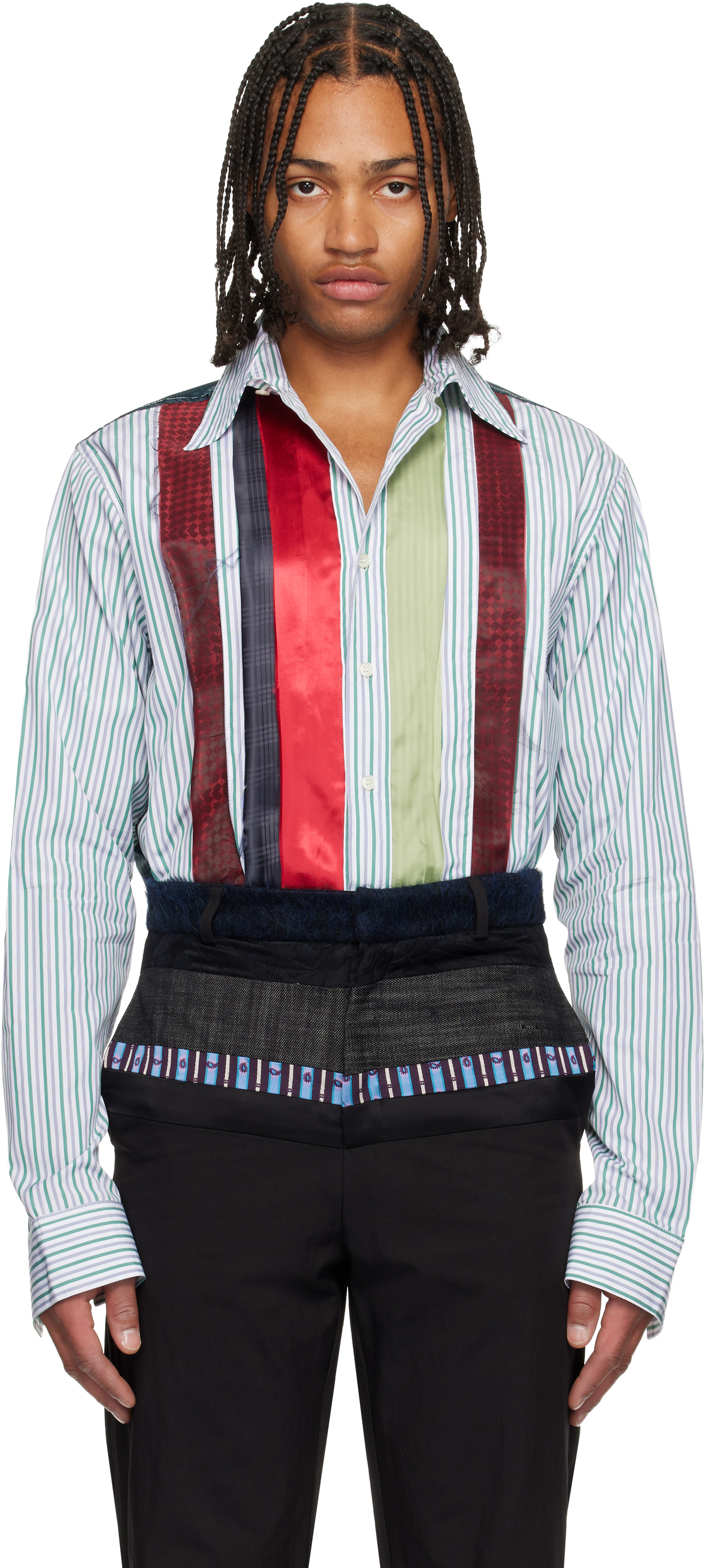 Edward Cuming Green & White Patch And Slash Shirt In Multi