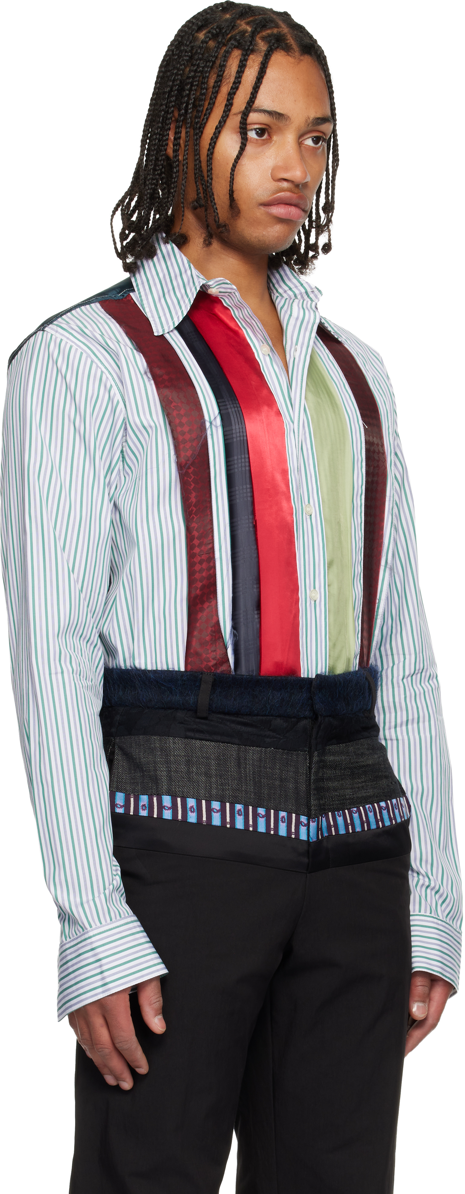 Edward Cuming Green & White Patch And Slash Shirt In Multi