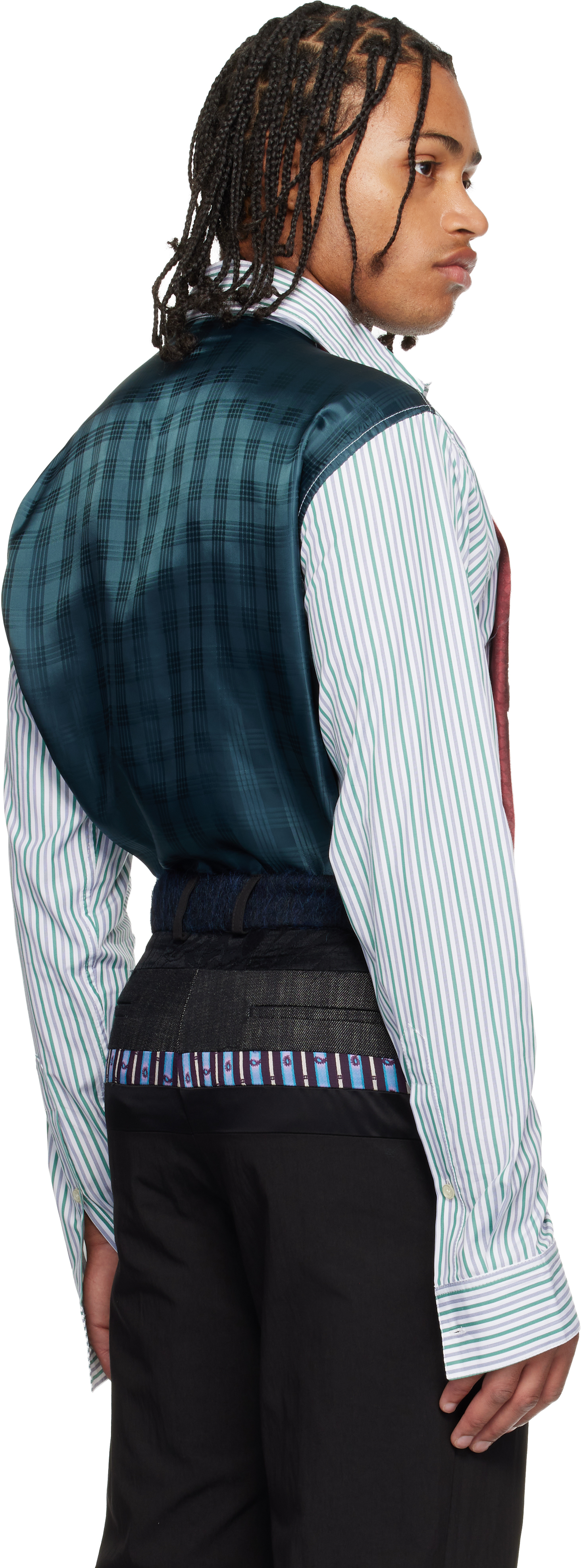 Edward Cuming Green & White Patch And Slash Shirt In Multi