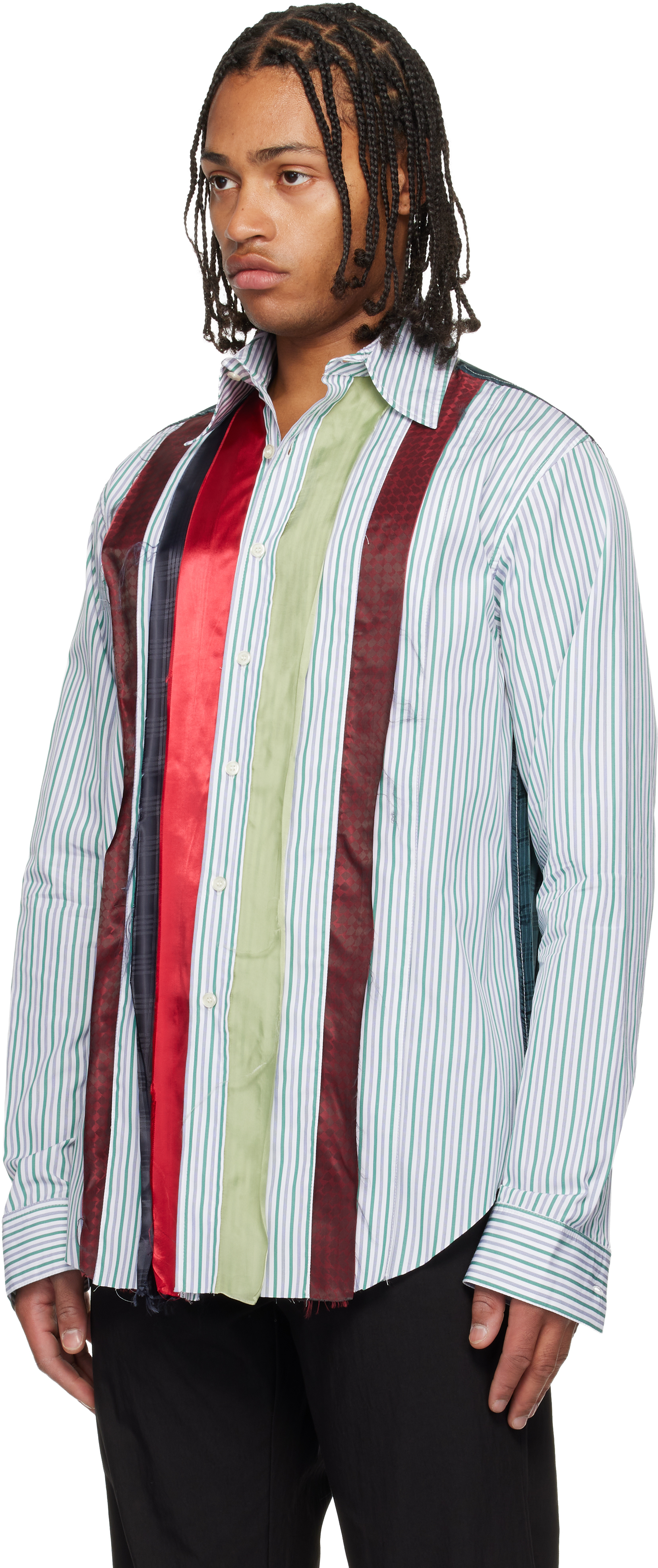 Edward Cuming Green & White Patch And Slash Shirt In Multi