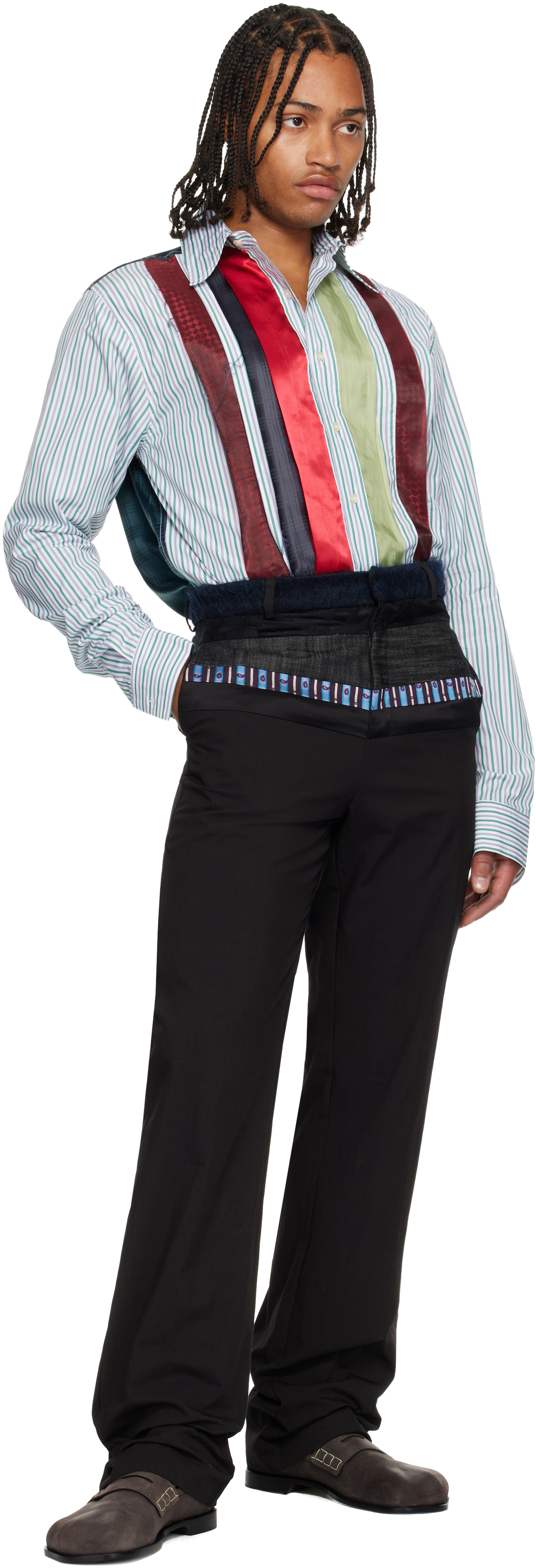 Edward Cuming Green & White Patch And Slash Shirt In Multi