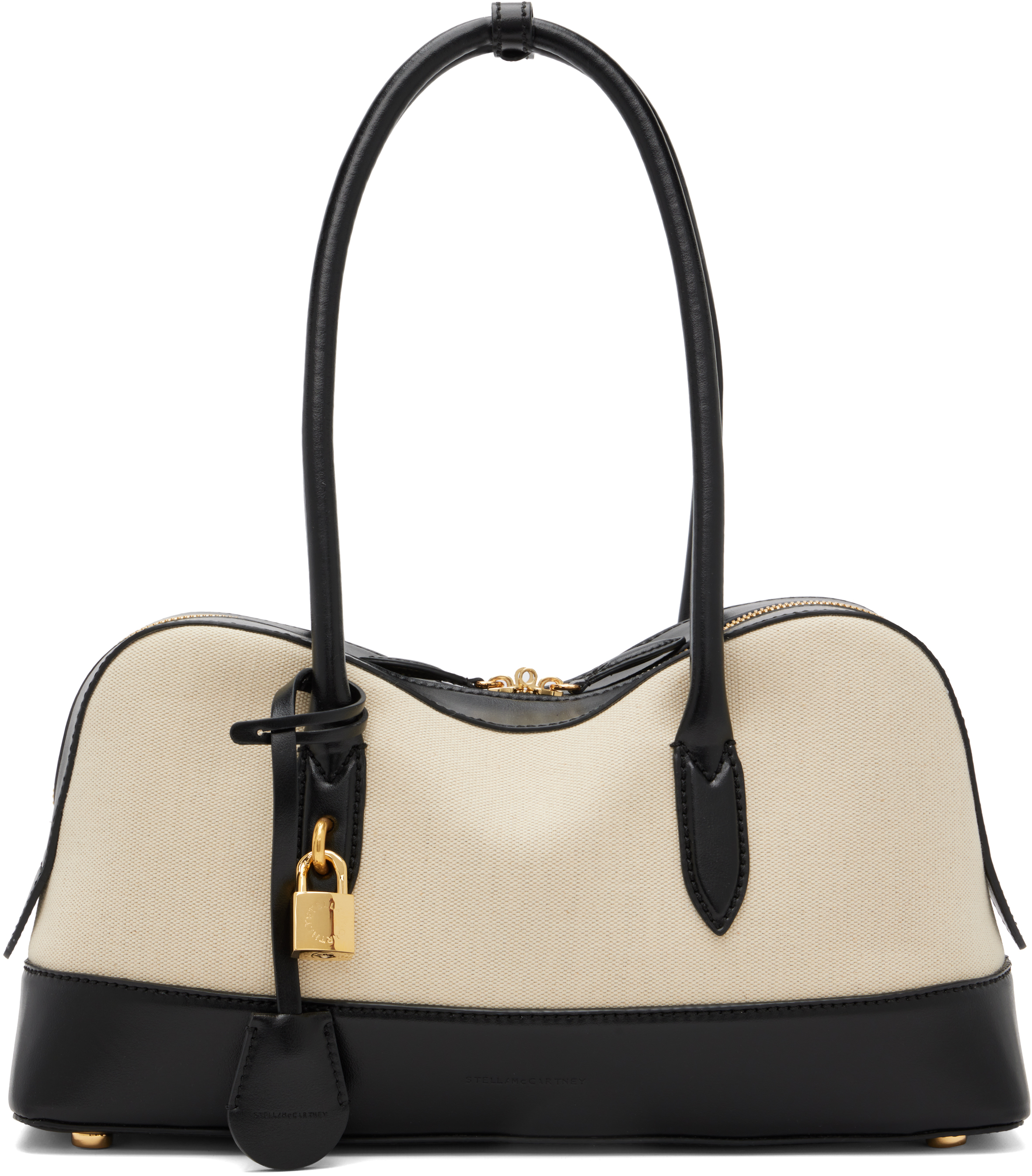 Stella Mccartney Beige & Black Ryder Canvas Shoulder Bag In Neutral