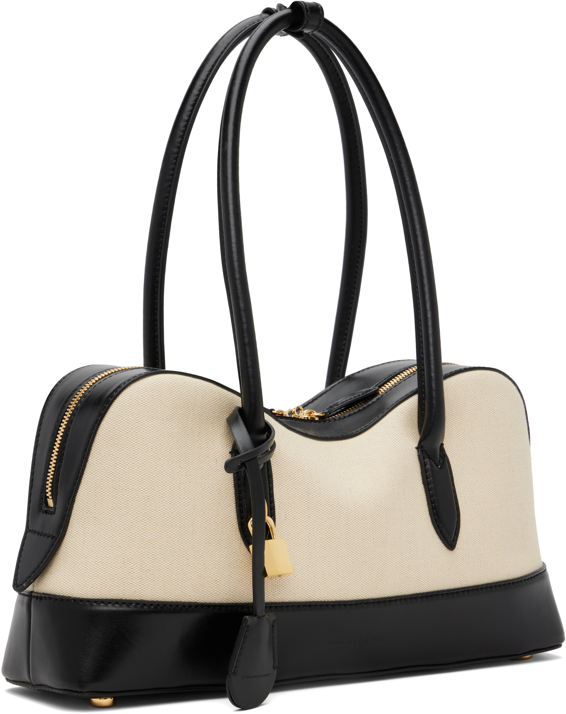 Stella Mccartney Beige & Black Ryder Canvas Shoulder Bag In Neutral