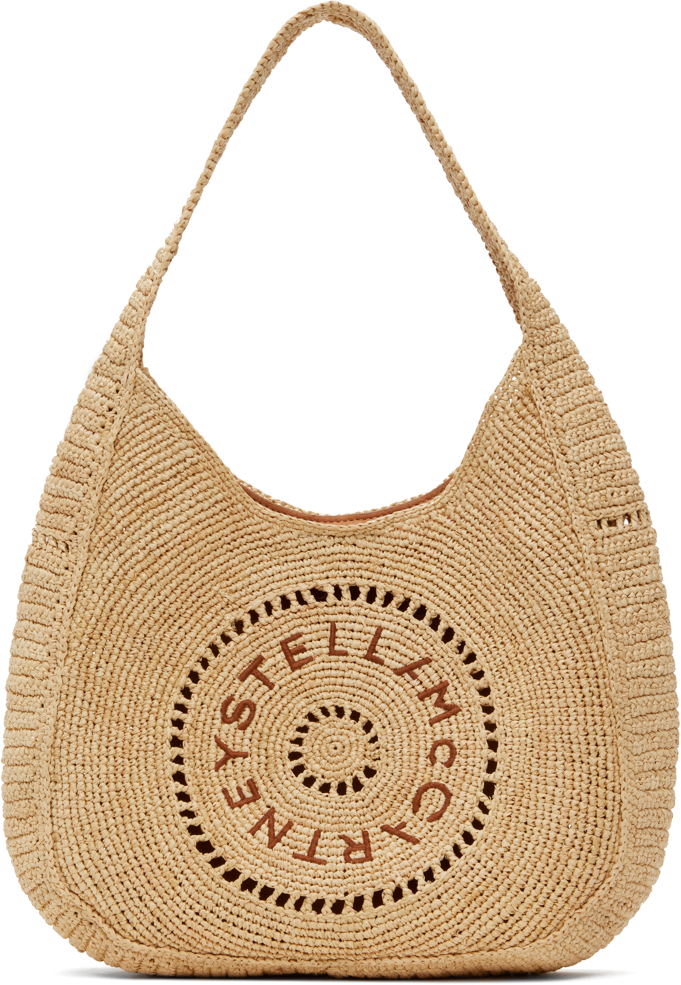 Beige Logo Raffia Slouchy Medium Tote