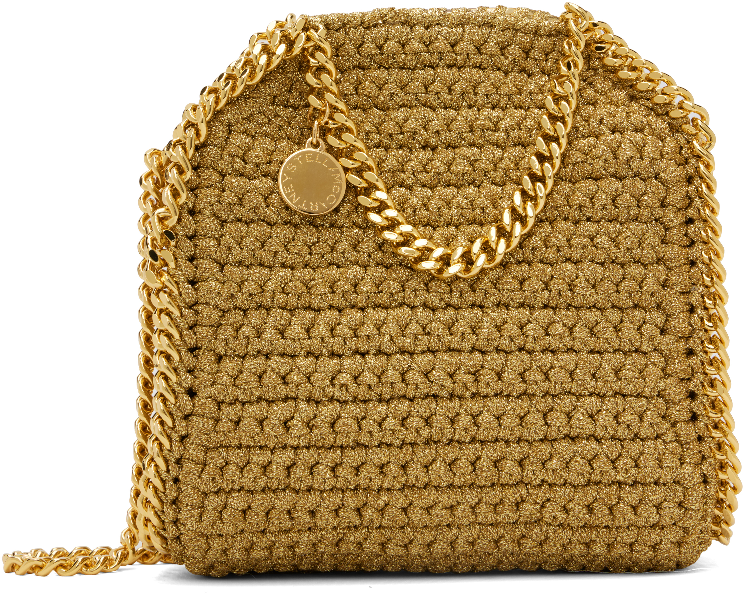 Gold Tiny Falabella Lurex Crochet Tote Bag