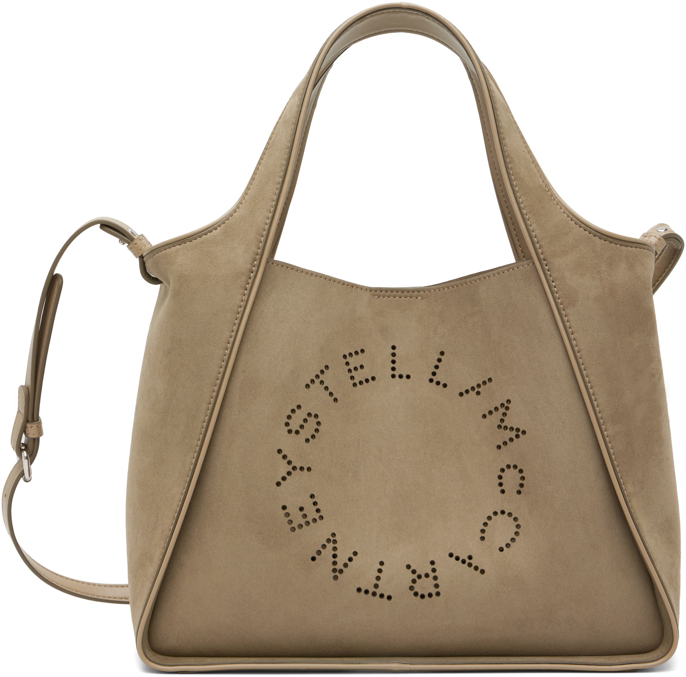 Khaki Faux-Suede Logo & Piping Crossbody Tote
