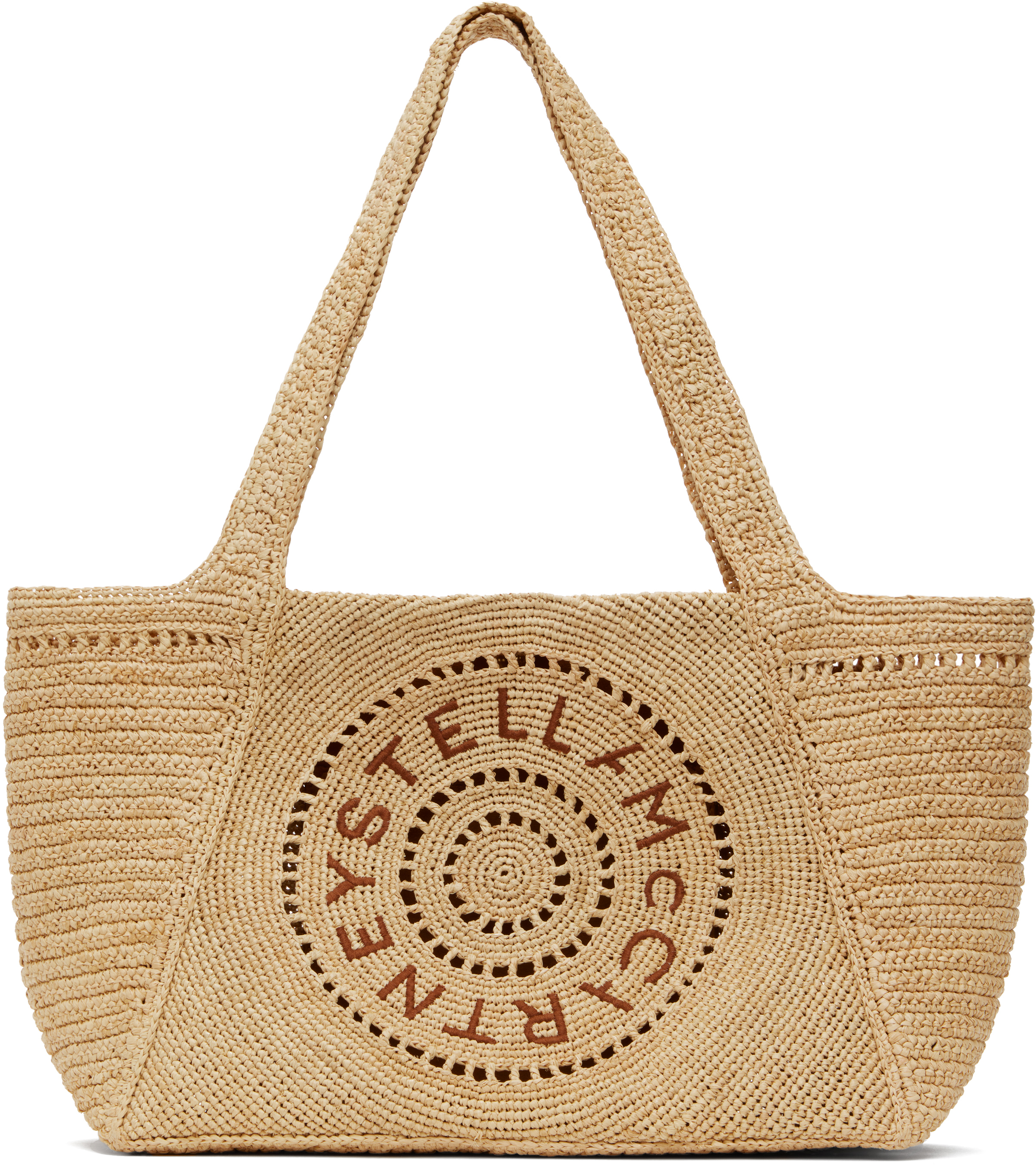 Beige Logo Raffia Medium Tote