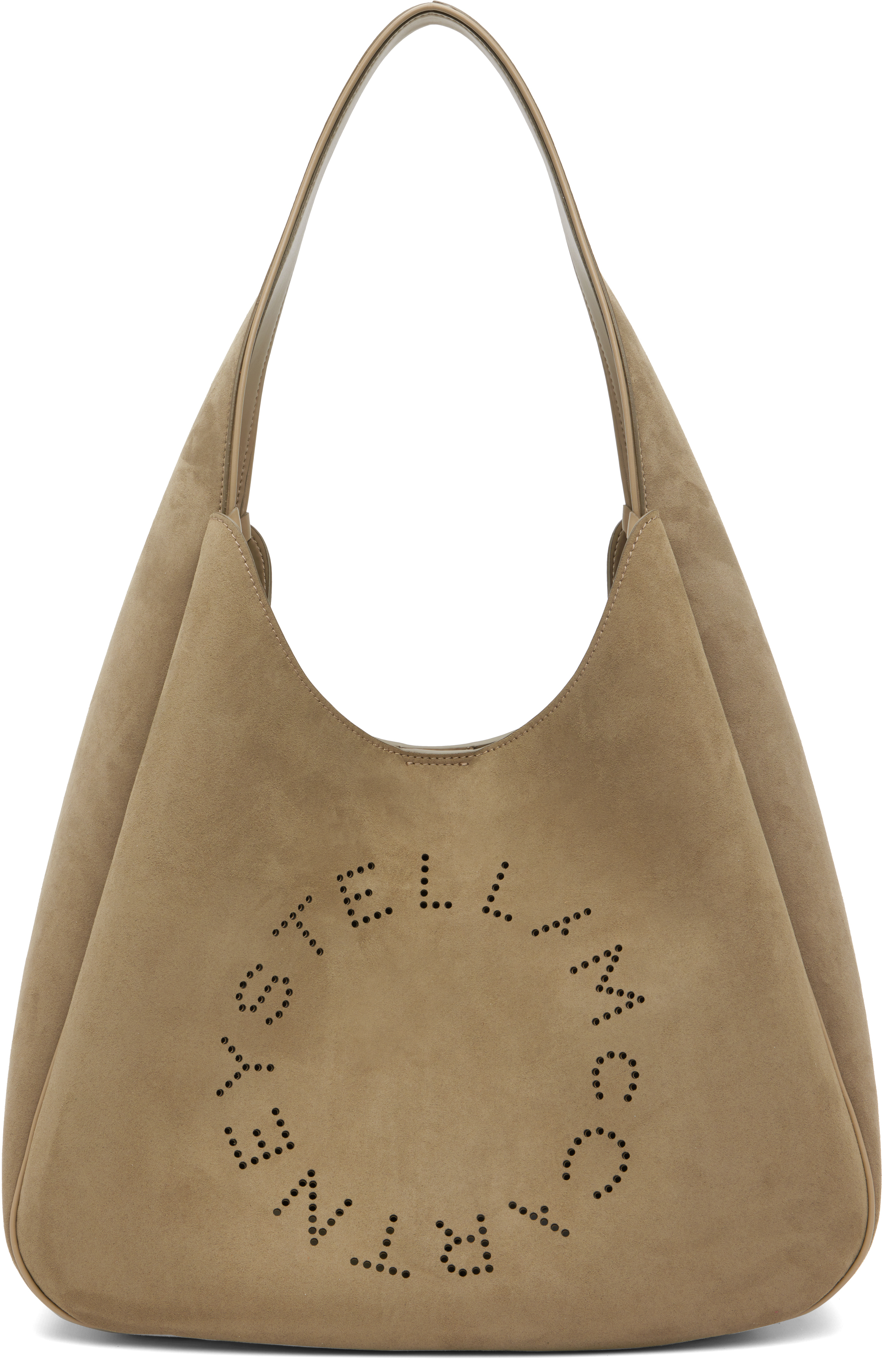 Khaki Faux-Suede Logo & Piping Large Tote