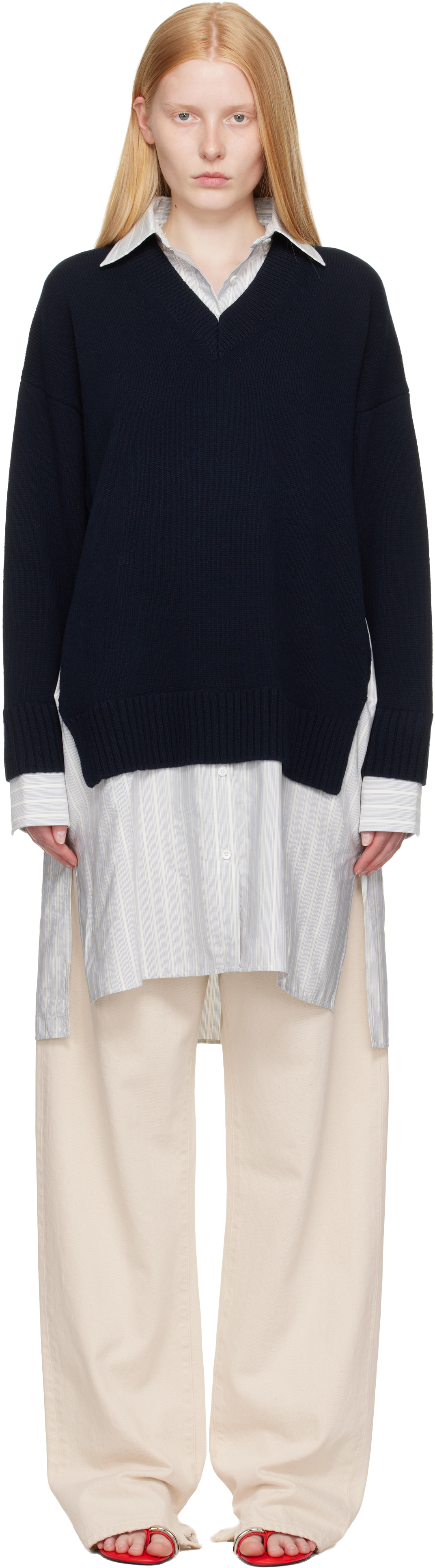 Stella Mccartney Navy Crewneck Jumper Shirt Midi Dress