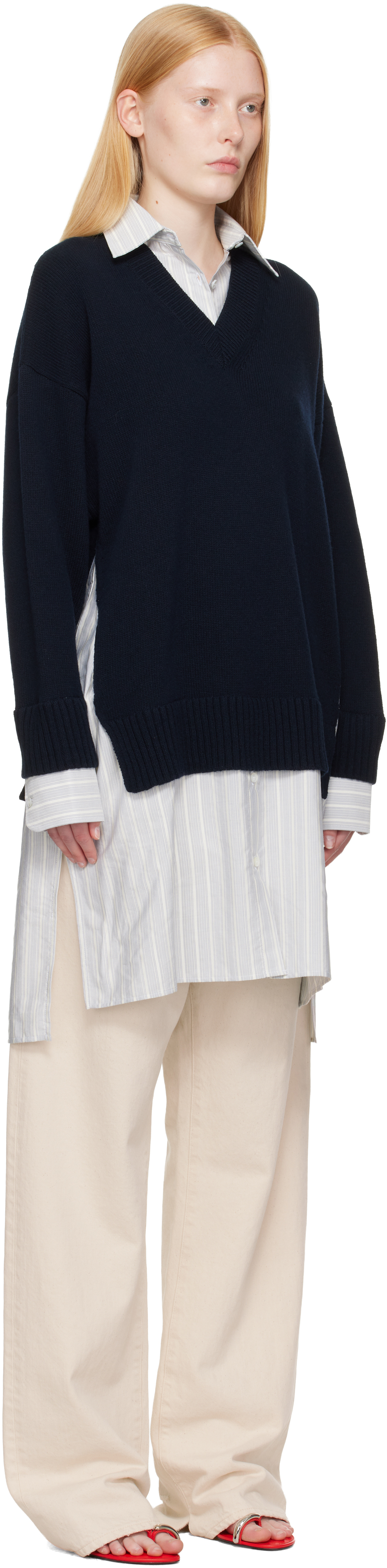 Stella Mccartney Navy Crewneck Jumper Shirt Midi Dress