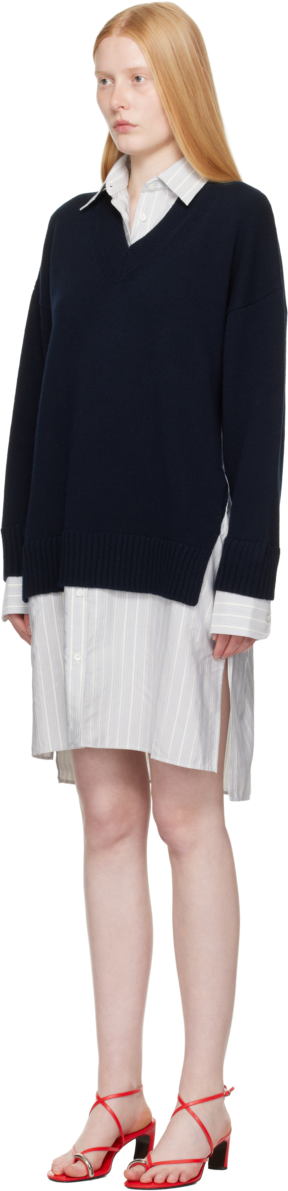 Stella Mccartney Navy Crewneck Jumper Shirt Midi Dress