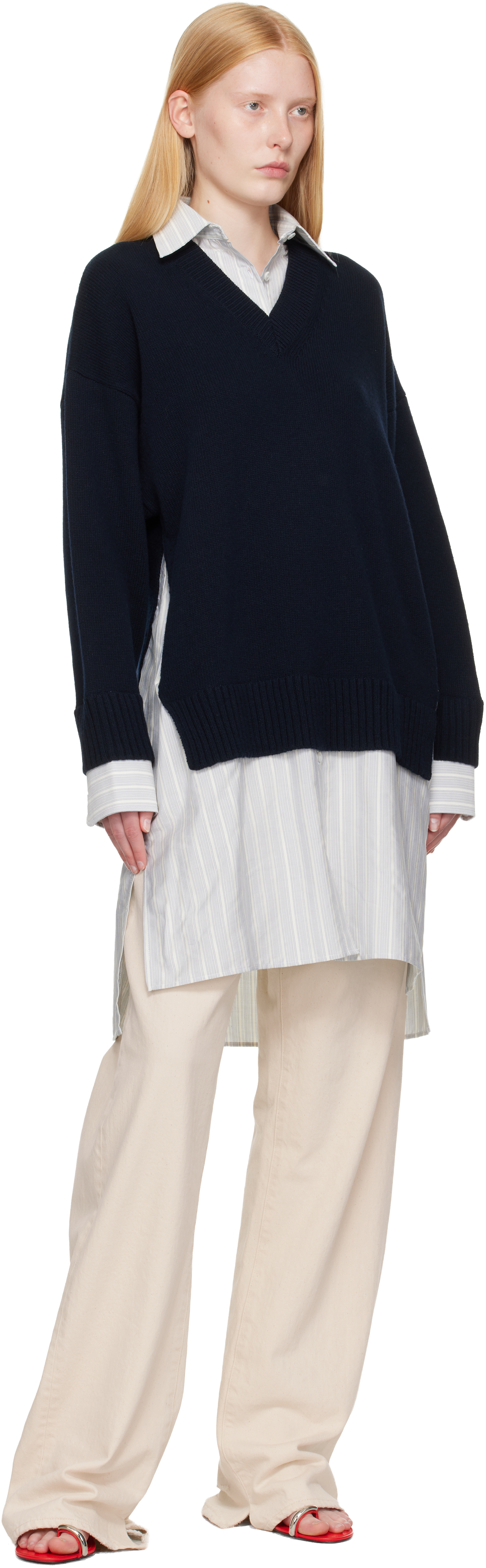Stella Mccartney Navy Crewneck Jumper Shirt Midi Dress