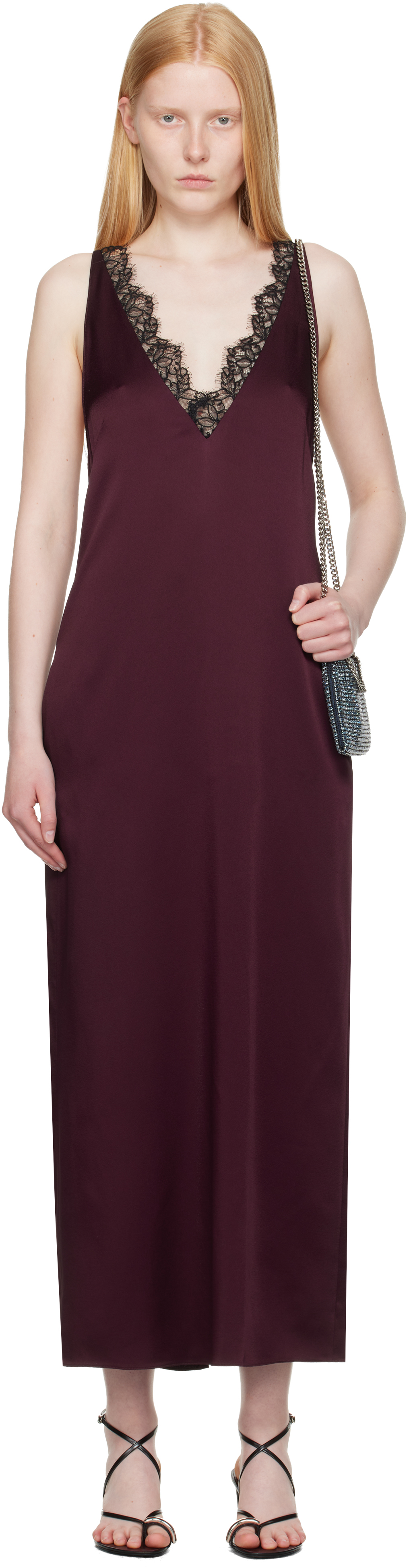 Stella Mccartney Burgundy Satin Slip Maxi Dress
