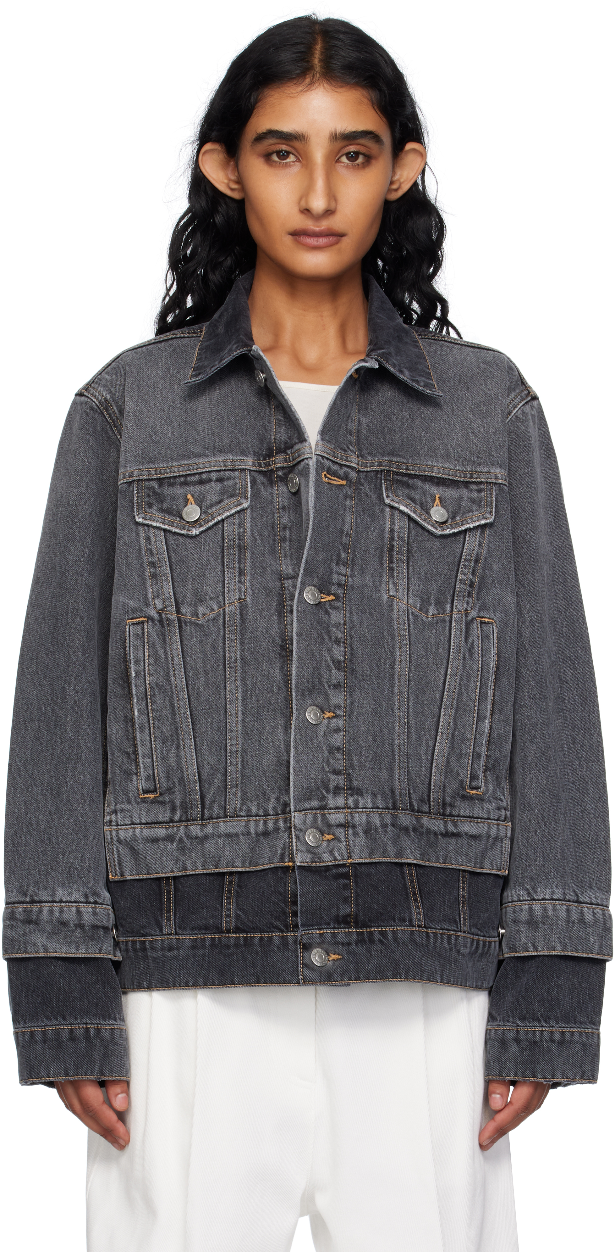 Stella Mccartney Black Tonal Panelled Denim Jacket In Black