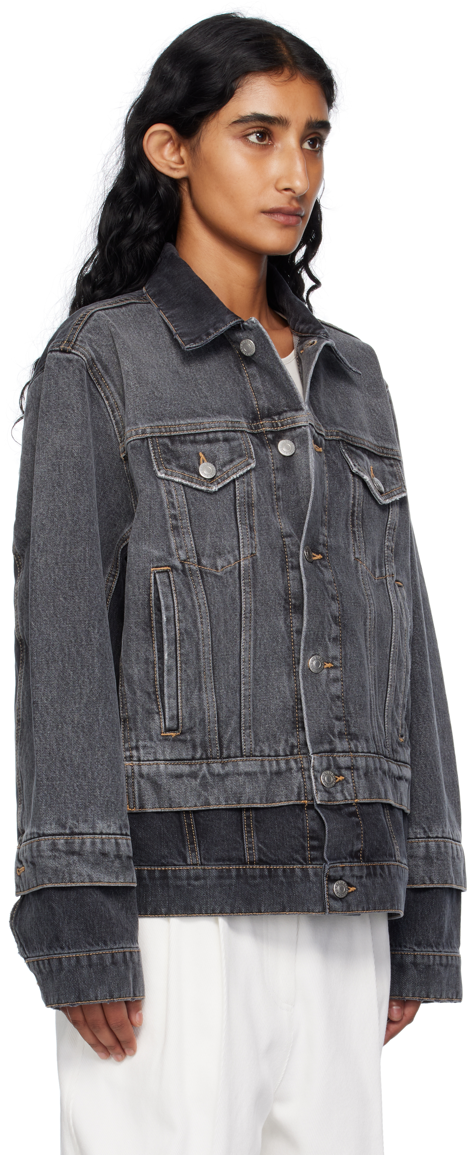 Stella Mccartney Black Tonal Panelled Denim Jacket In Black