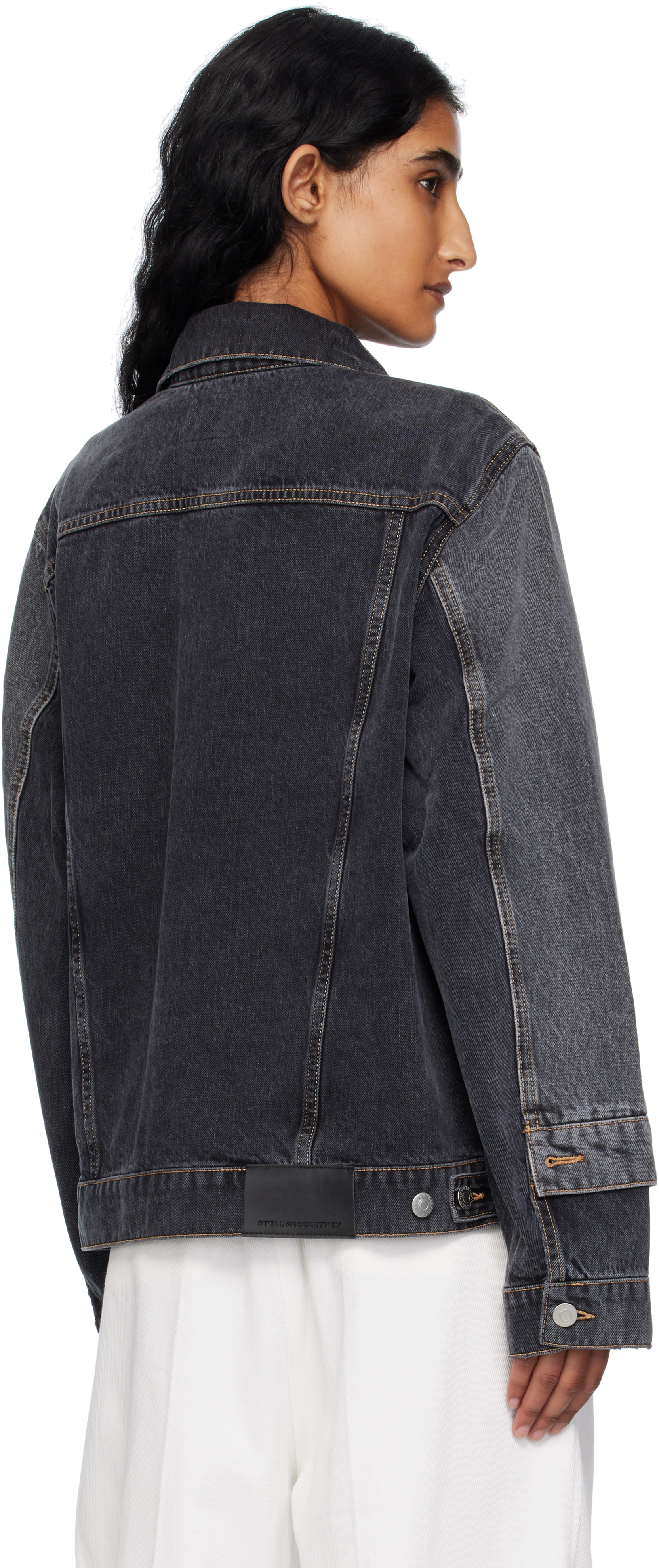 Stella Mccartney Black Tonal Panelled Denim Jacket In Black