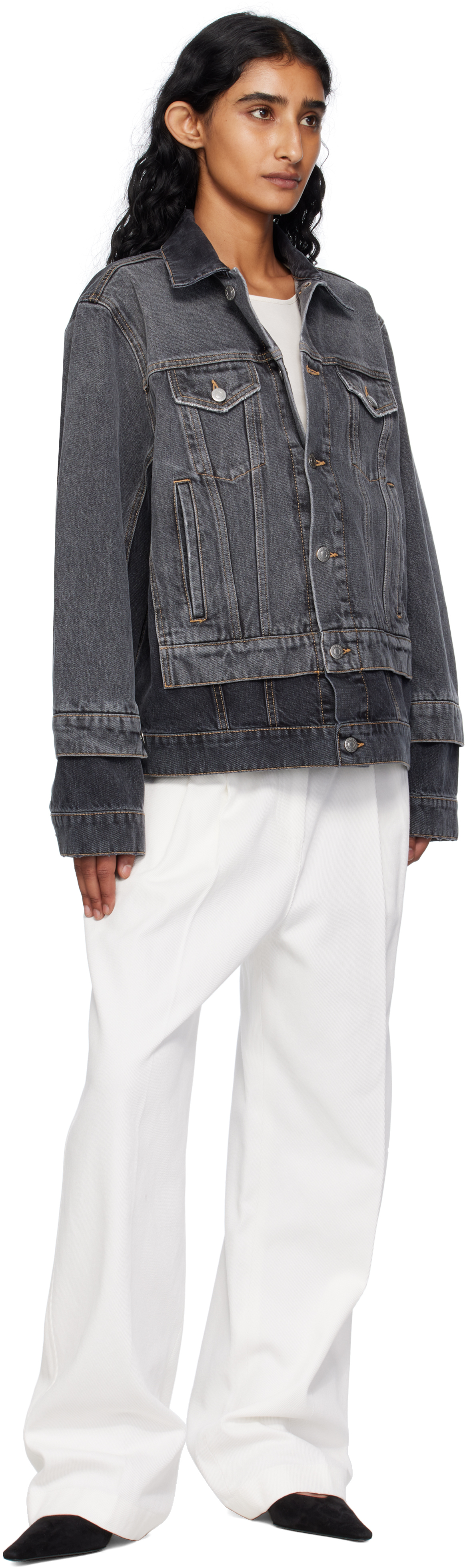 Stella Mccartney Black Tonal Panelled Denim Jacket In Black