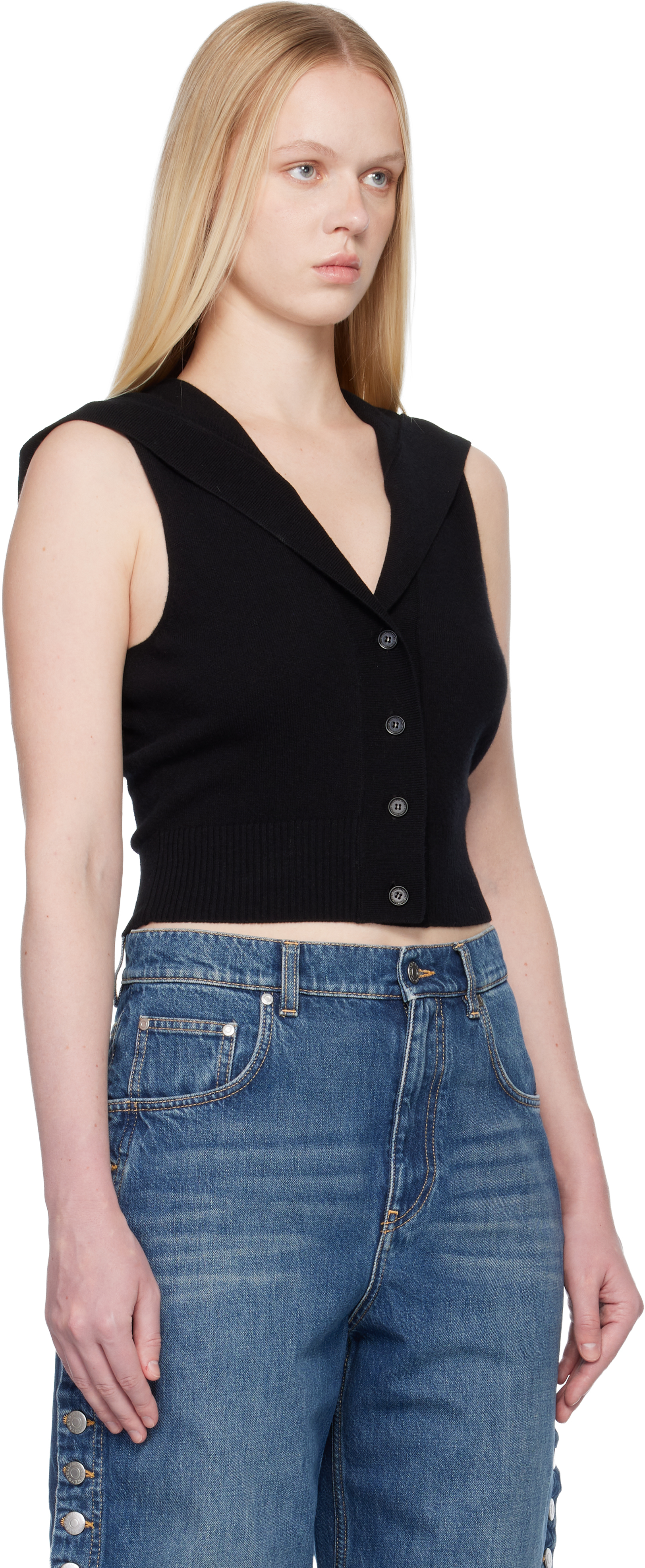 Stella Mccartney Black Hooded Sweater Vest In Black
