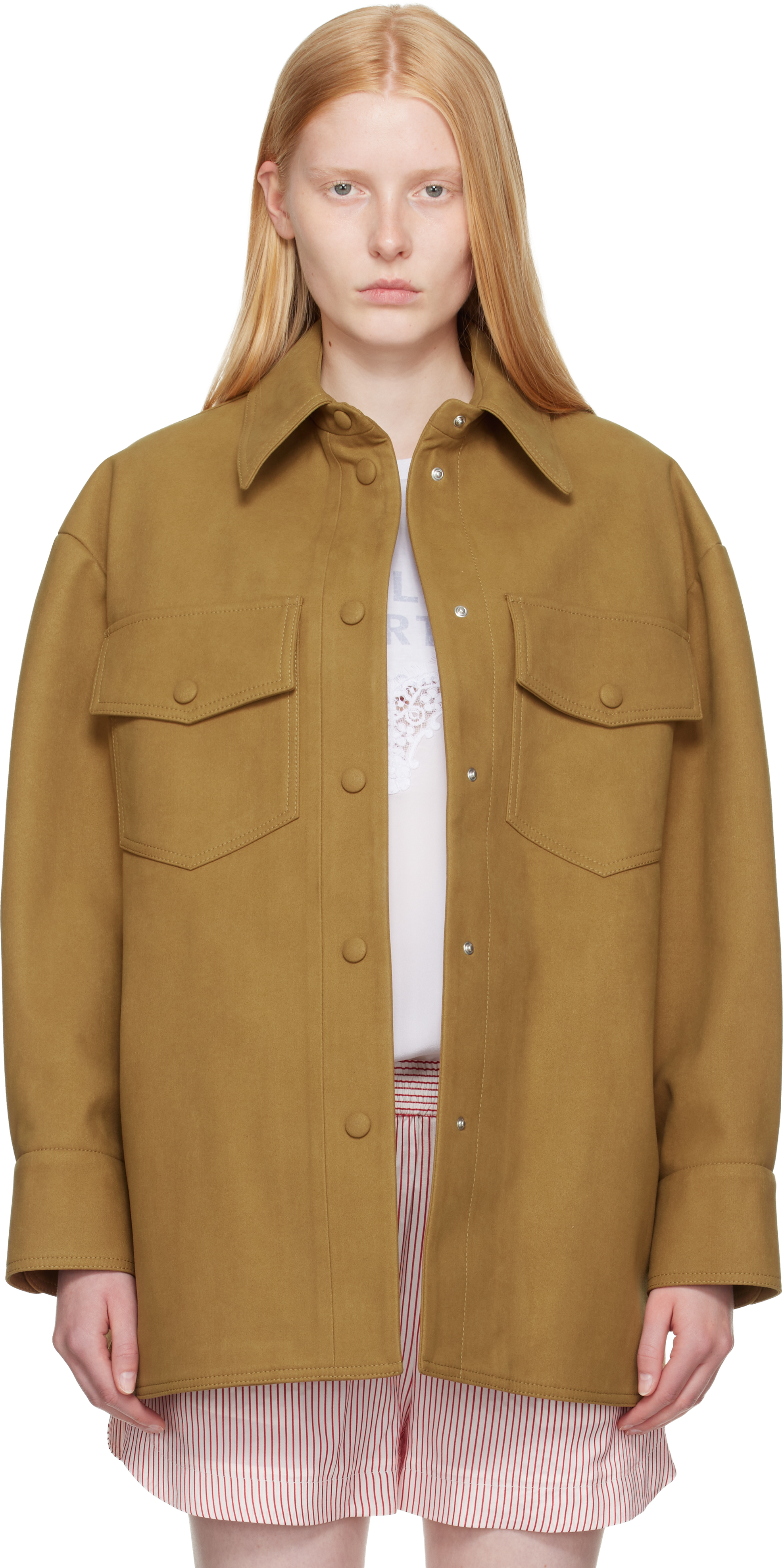 Stella Mccartney Alter Faux-suede Overshirt In Brown