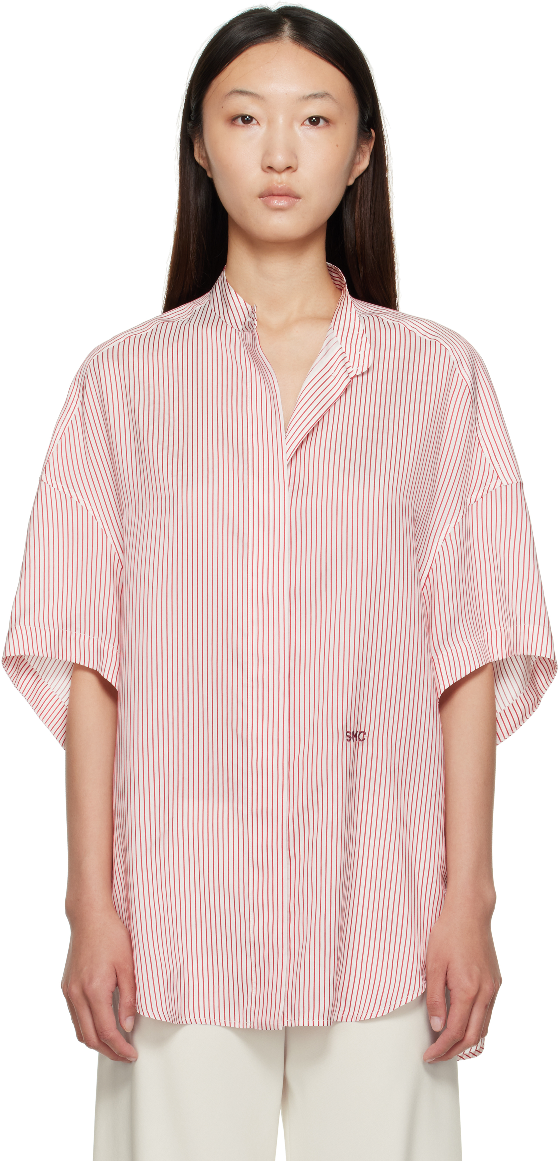Red & White Striped Short Sleeve Shirt