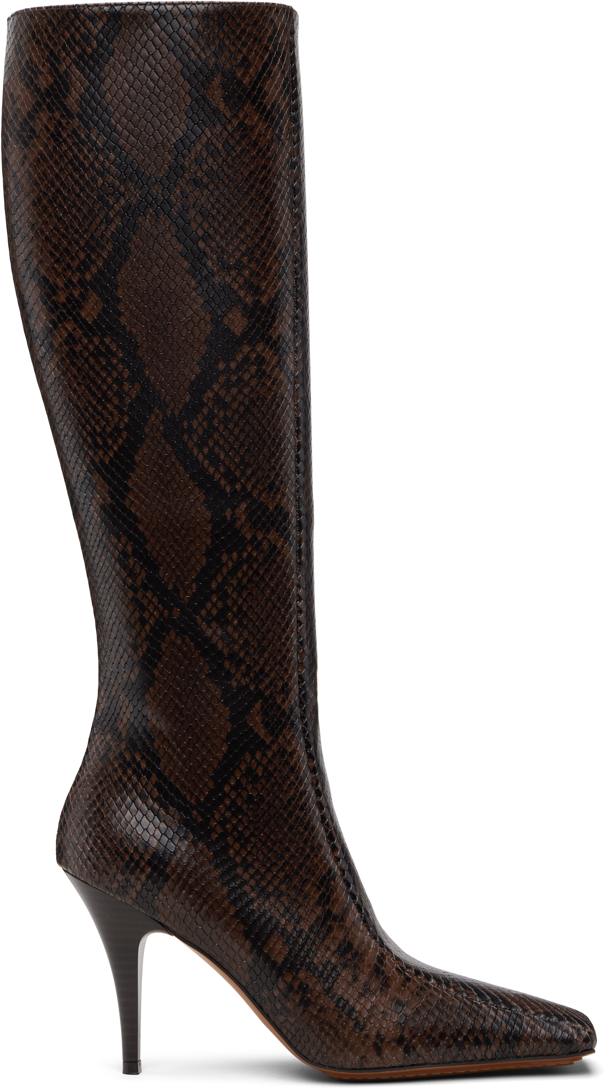 Stella Mccartney Brown Square-toe Snake Knee-high Stiletto Boots