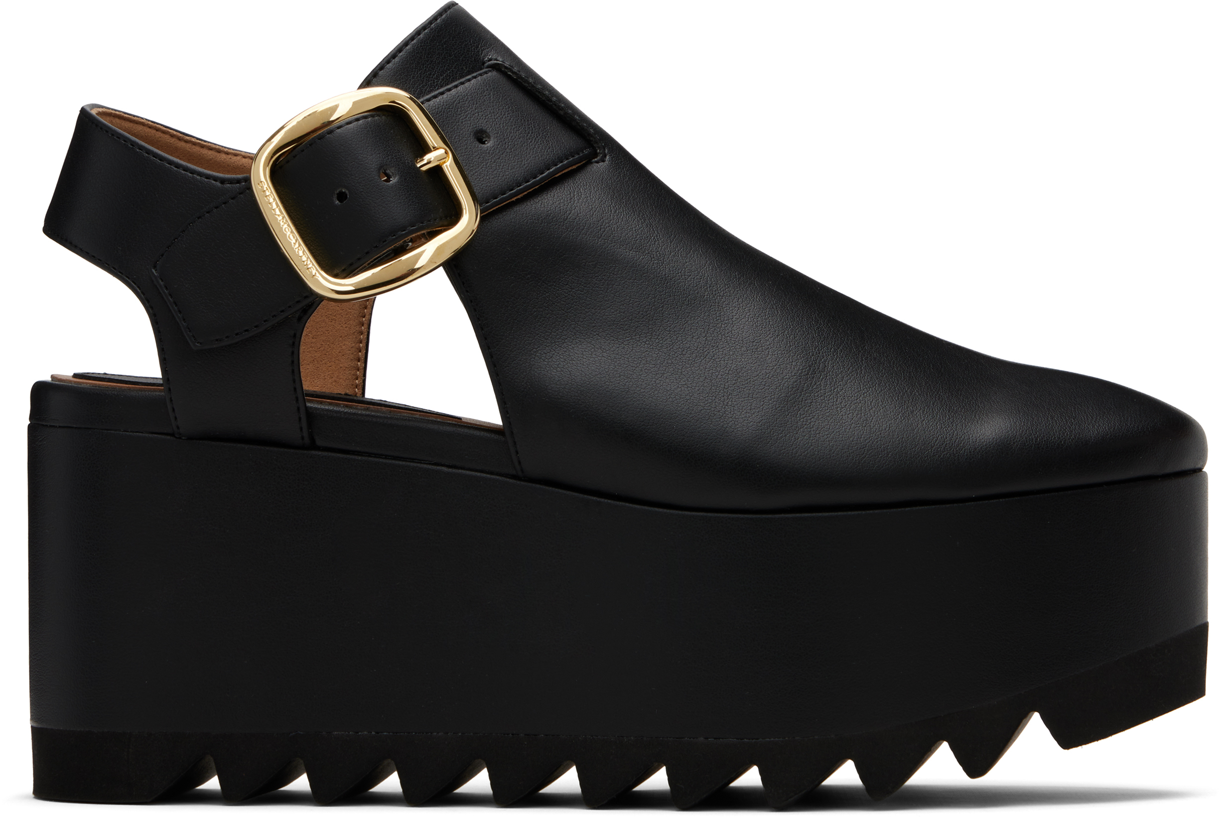Stella Mccartney Black Elyse Closed-toe T-bar Platform Sandals In Black