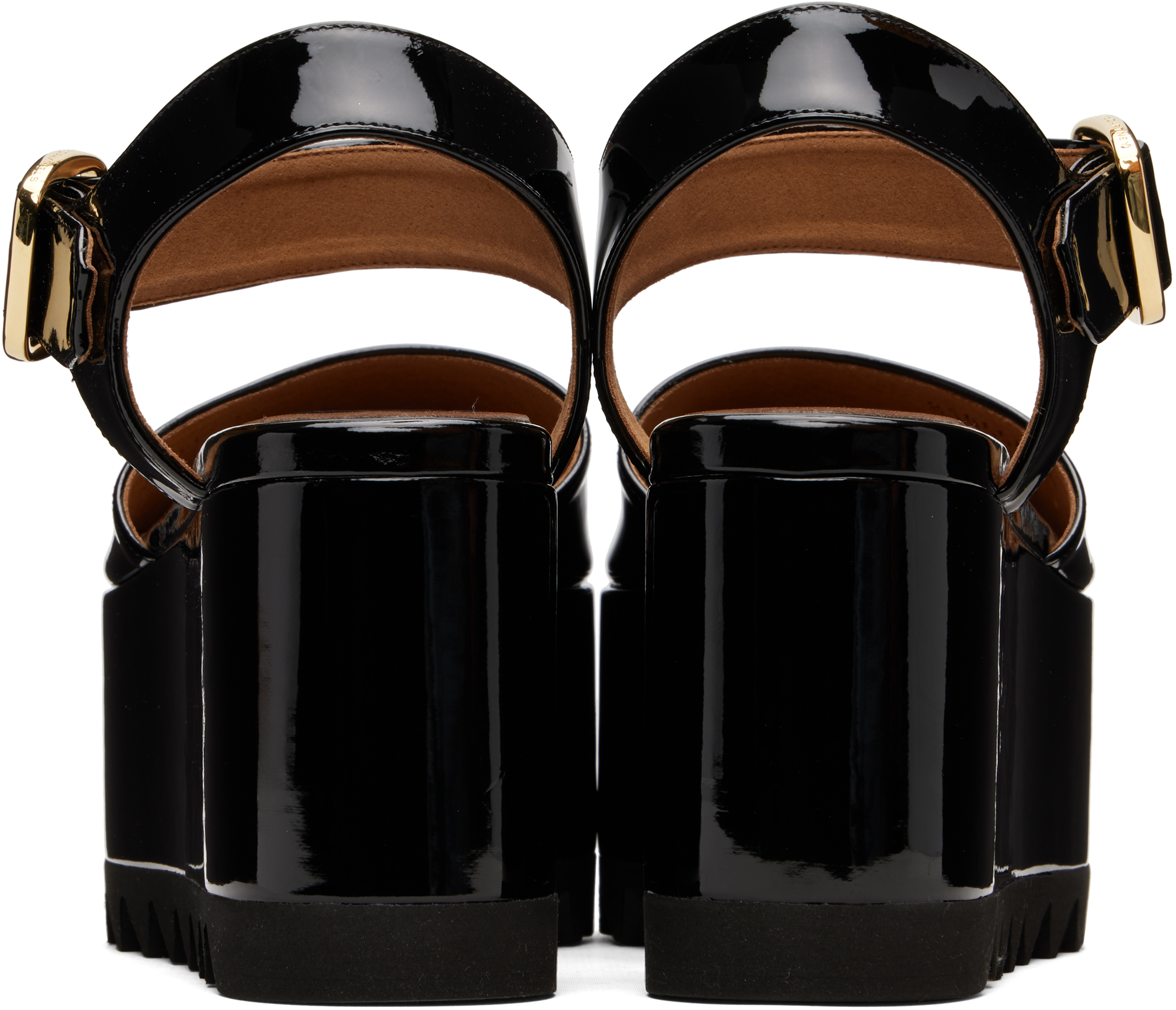 Stella Mccartney Black Elyse Patent Platform Sandals In Black