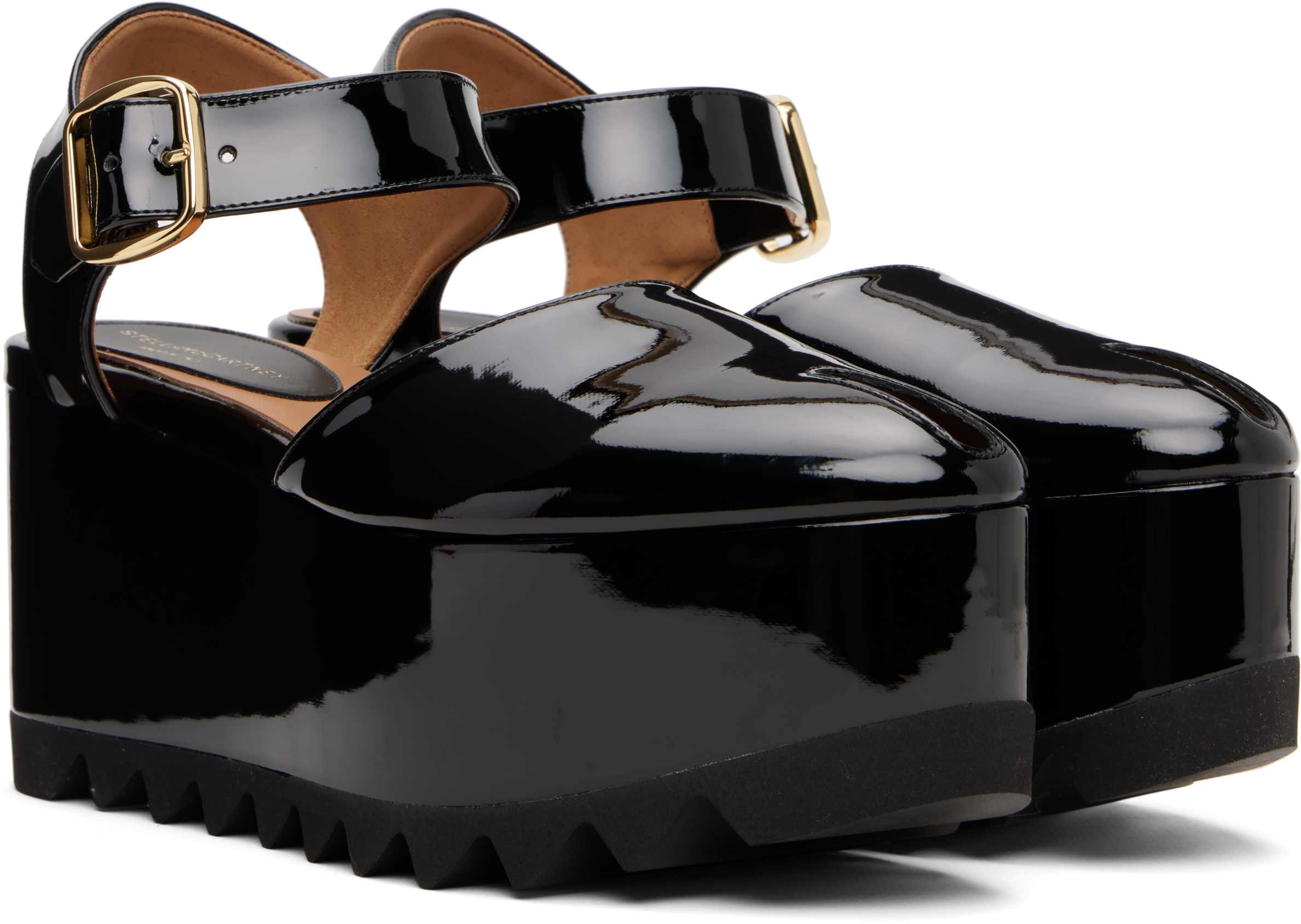 Stella Mccartney Black Elyse Patent Platform Sandals In Black