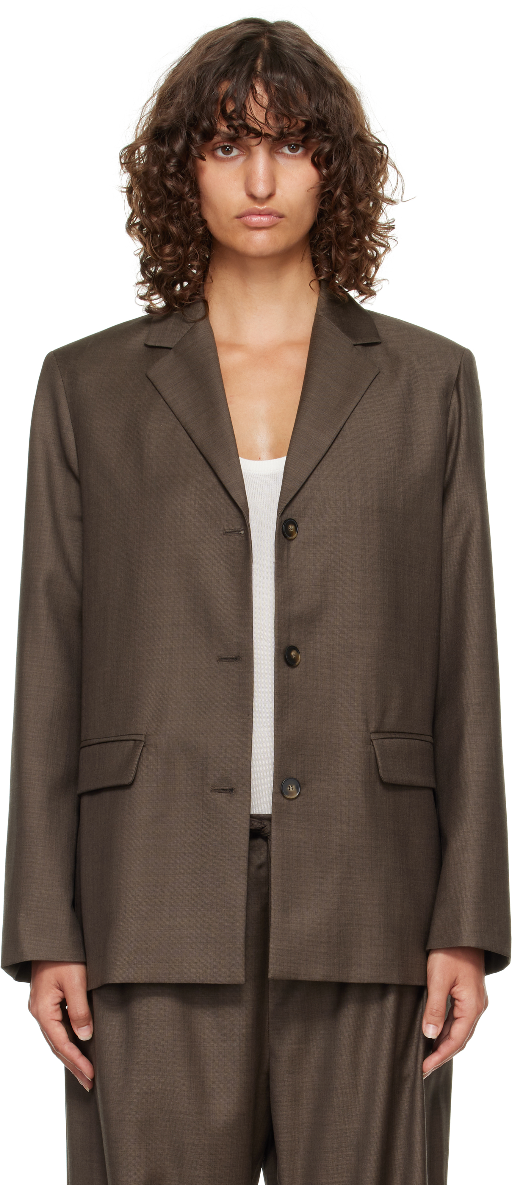 Loulou De Saison Brown Marcia Chambray Wool Blazer In Brown