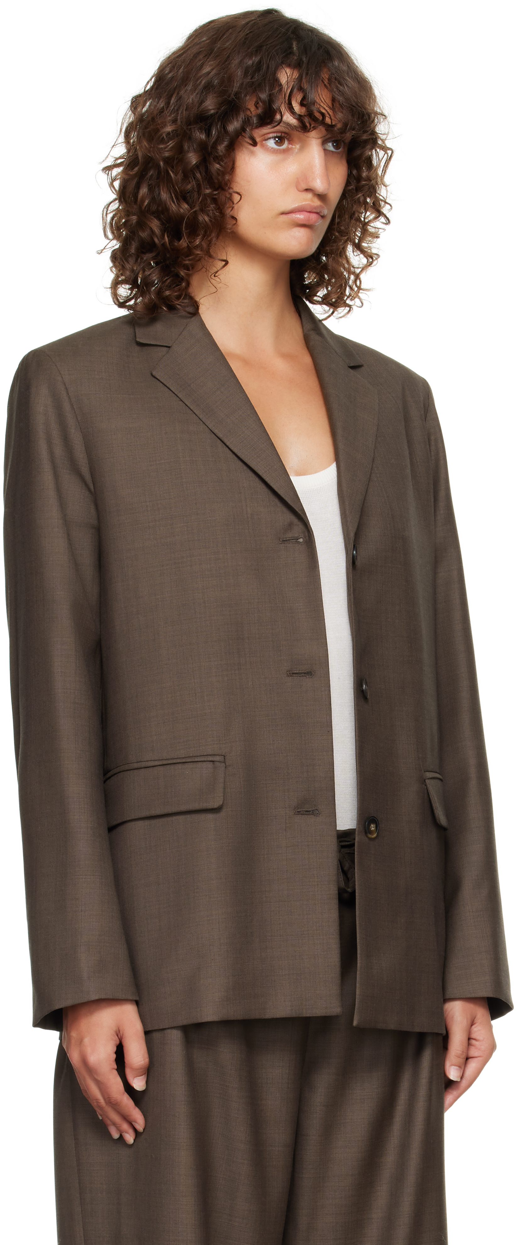 Loulou De Saison Brown Marcia Chambray Wool Blazer In Brown