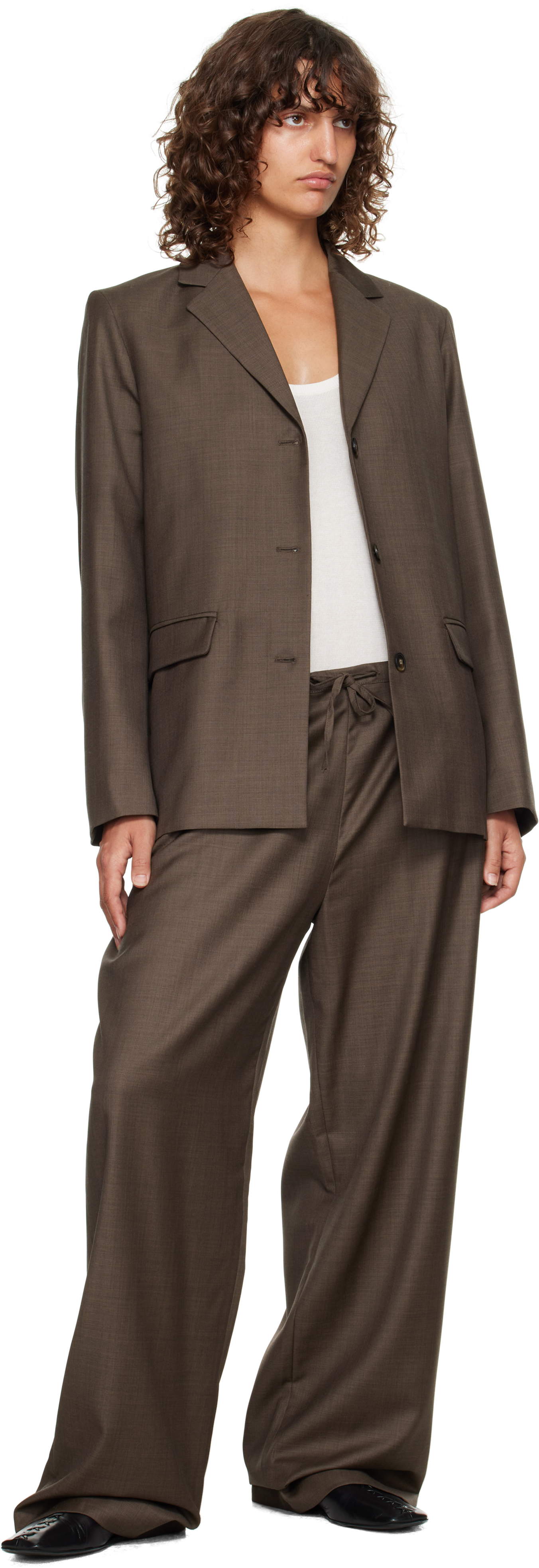 Loulou De Saison Brown Marcia Chambray Wool Blazer In Brown