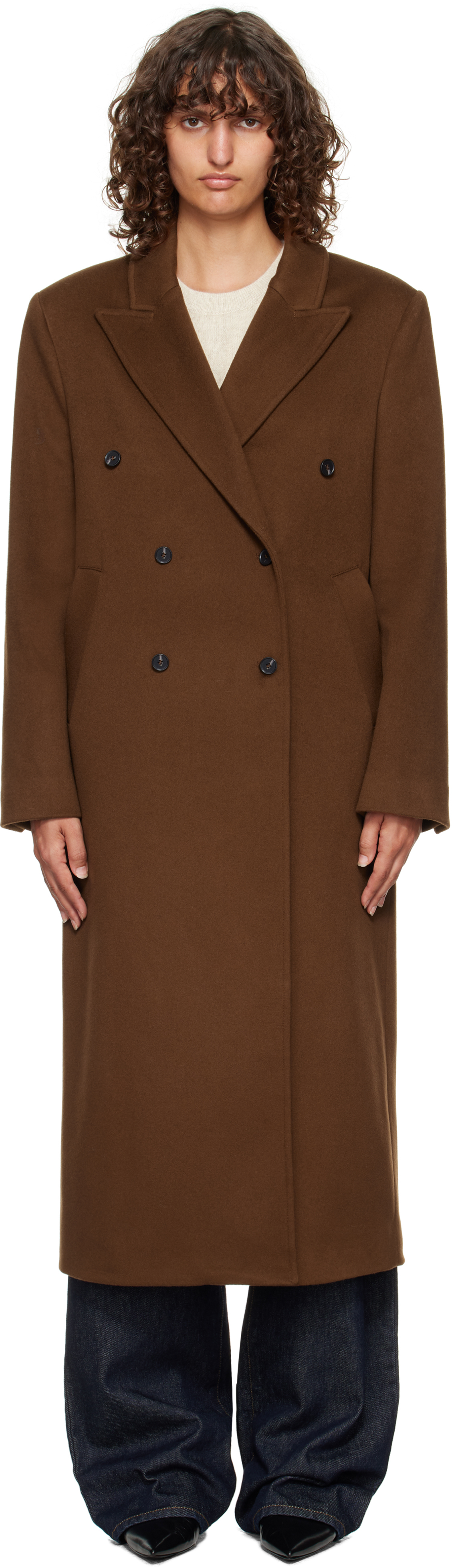 Loulou De Saison Peak Lapel Double-breasted Coat In Brown