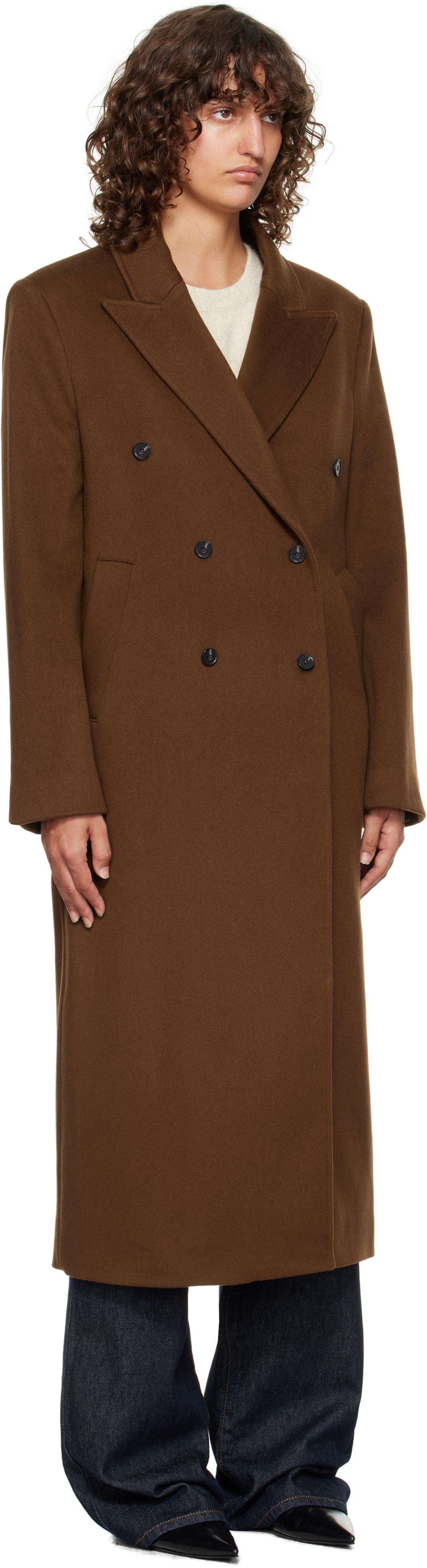 Loulou De Saison Peak Lapel Double-breasted Coat In Brown